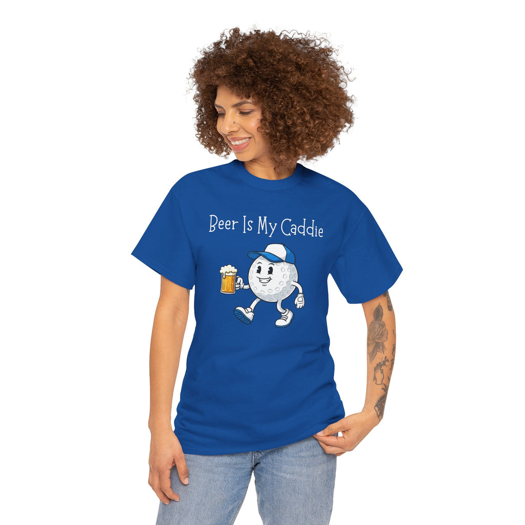 Golf Ball Cartoon Tee — "Beer Is My Caddie" Funny Golf Shirt