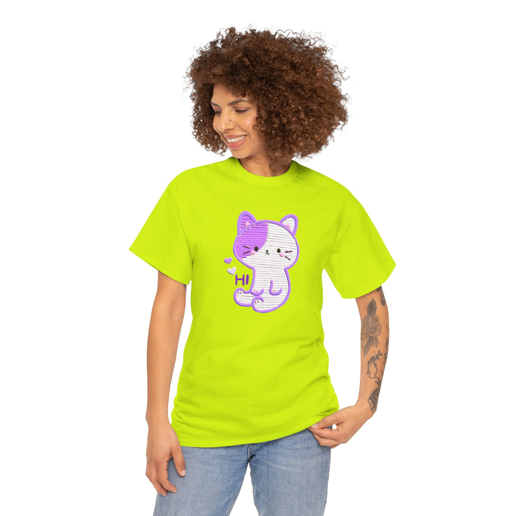 Cute Purple Cat “Hi” T-Shirt — Kawaii Kitten Graphic Tee