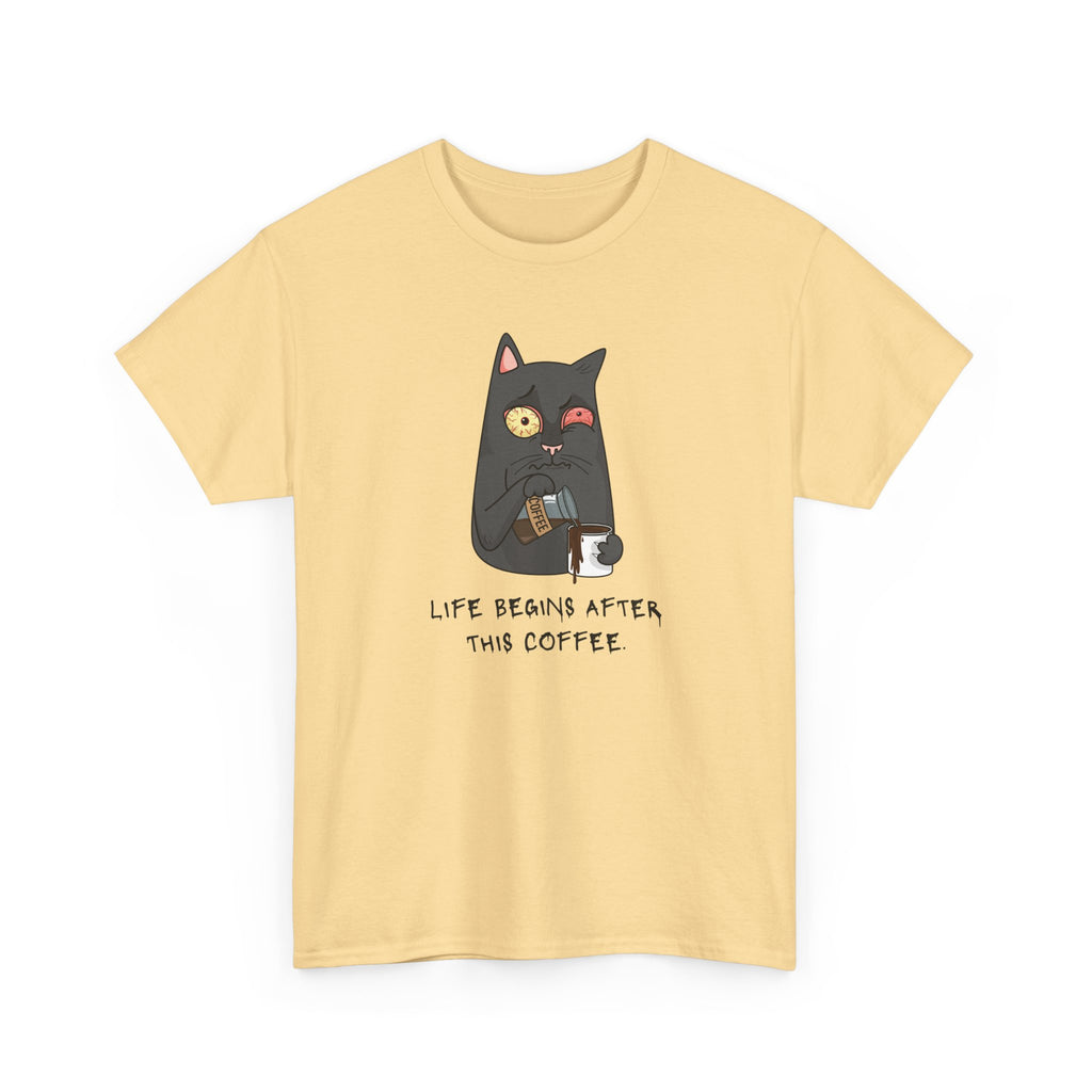 Cat Coffee T-Shirt — "Life Begins After This Coffee" Cute Cat Graphic Tee