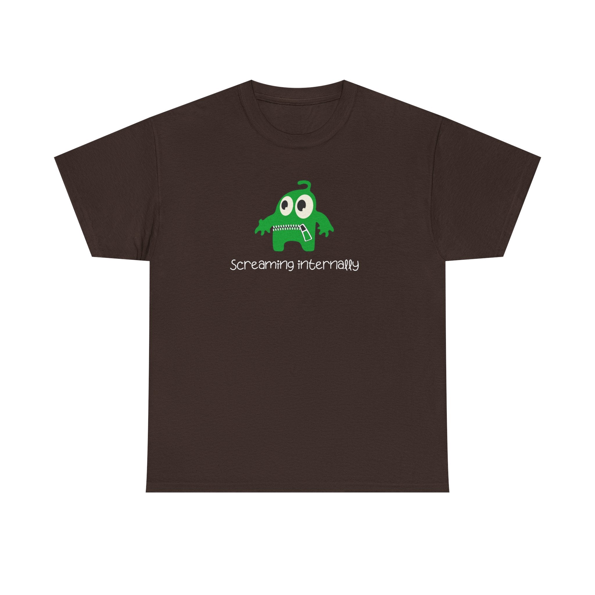 Screaming Internally Tee — Cute Green Monster Graphic Shirt