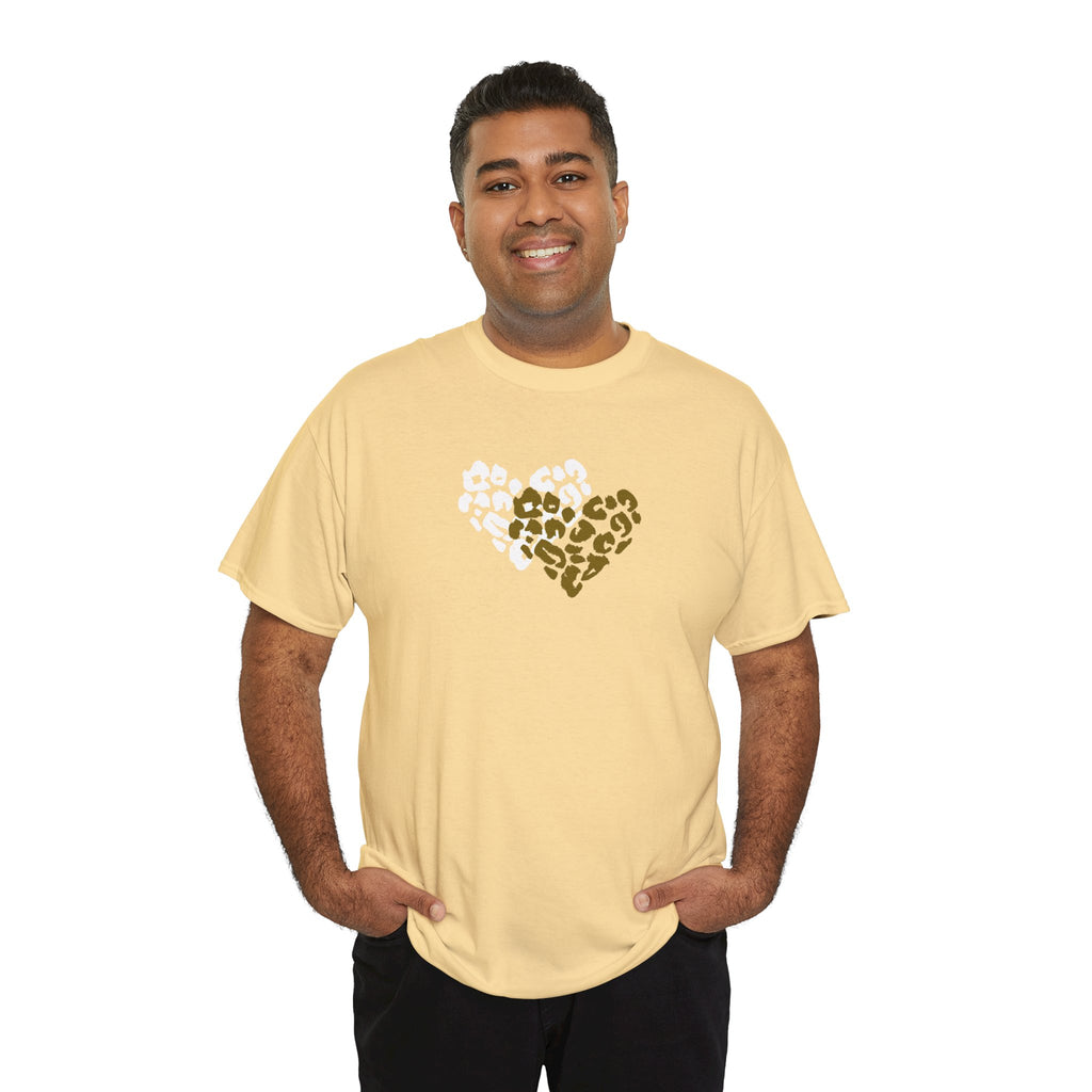 Leopard Heart Graphic Tee — Two-Tone Animal Print Heart T-Shirt