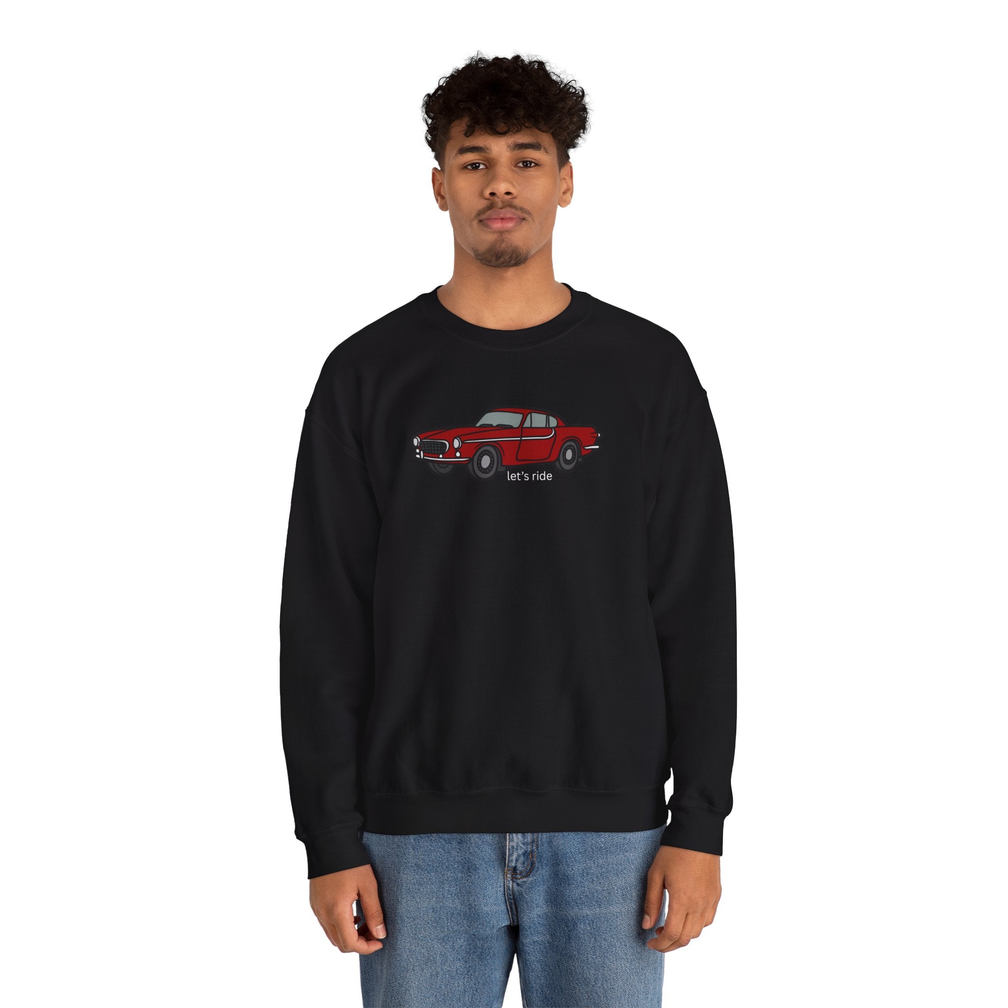 Classic Red Muscle Car Sweatshirt — “let’s ride” Crewneck