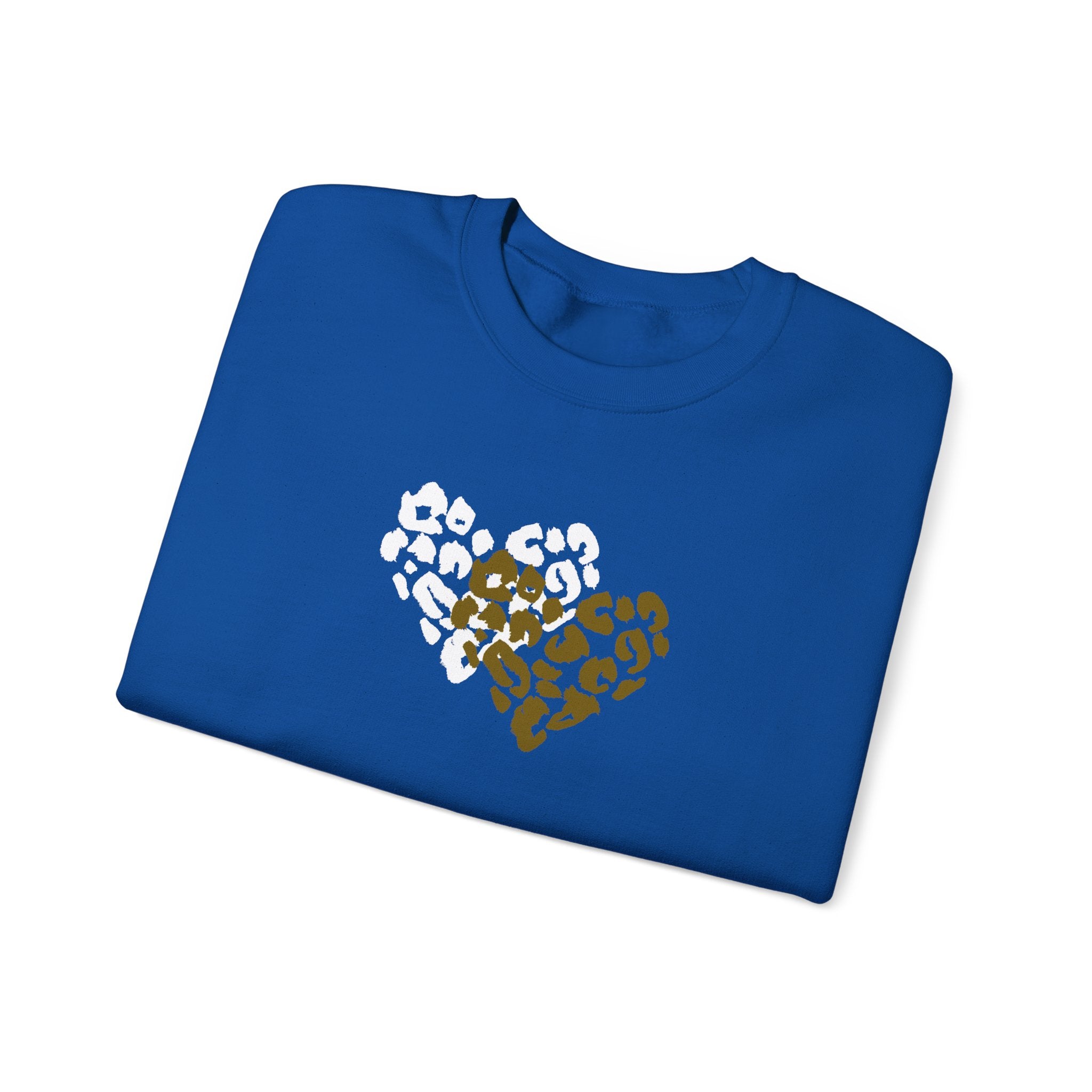 Leopard Heart Crewneck Sweatshirt – Split Gold & White Animal Print Heart