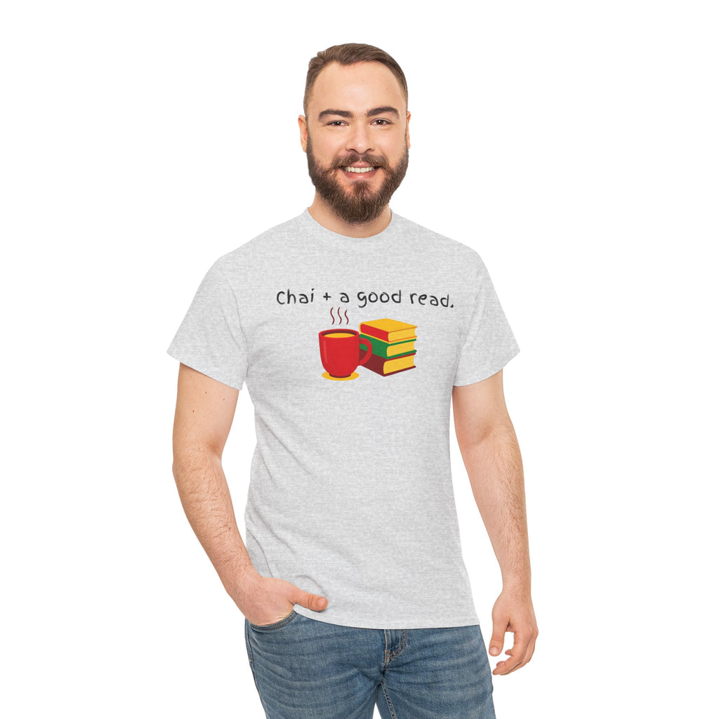 Chai + A Good Read T-Shirt — Tea & Books Graphic Tee for Book Lovers