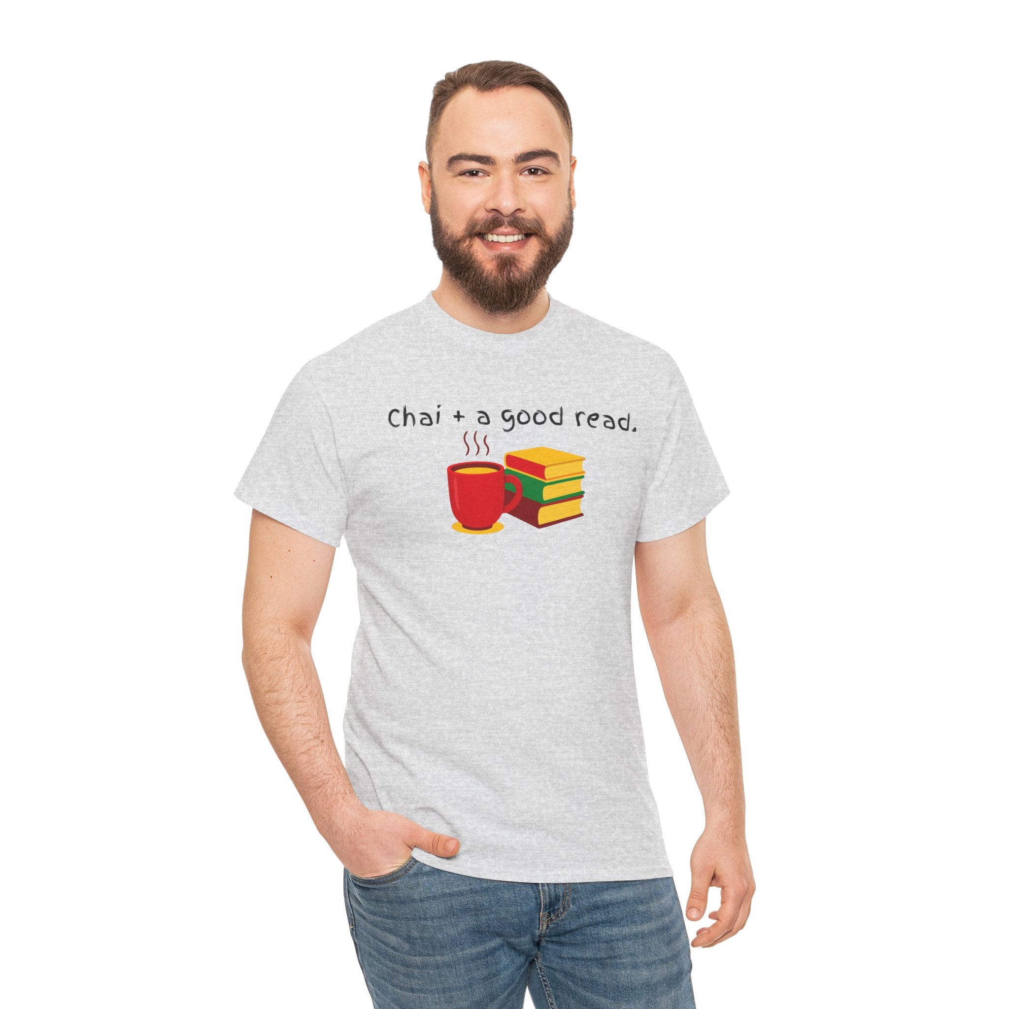 Chai + A Good Read T-Shirt — Tea & Books Graphic Tee for Book Lovers