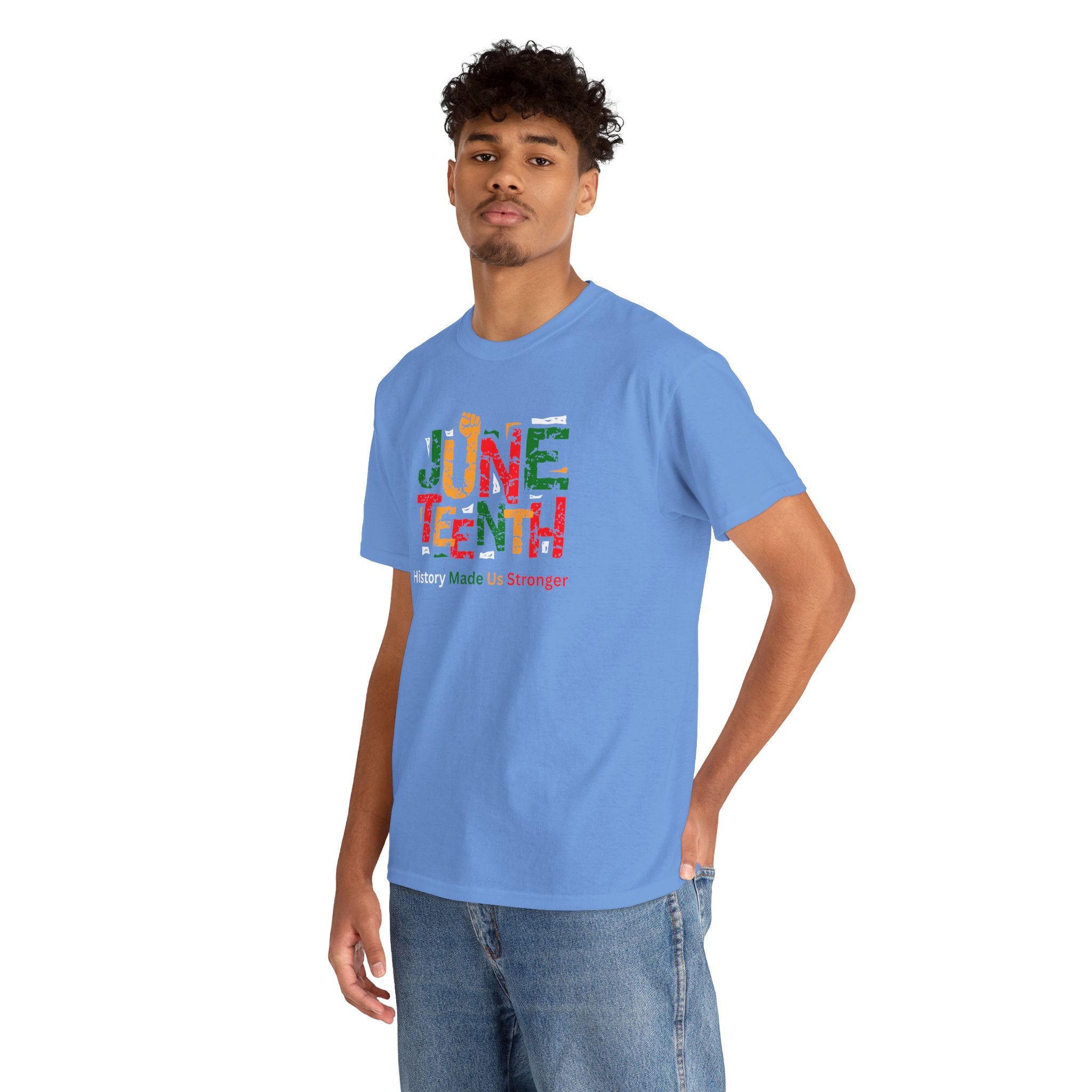 Juneteenth Celebration T-Shirt — "Made Us Stronger" Floral Block Letter Tee