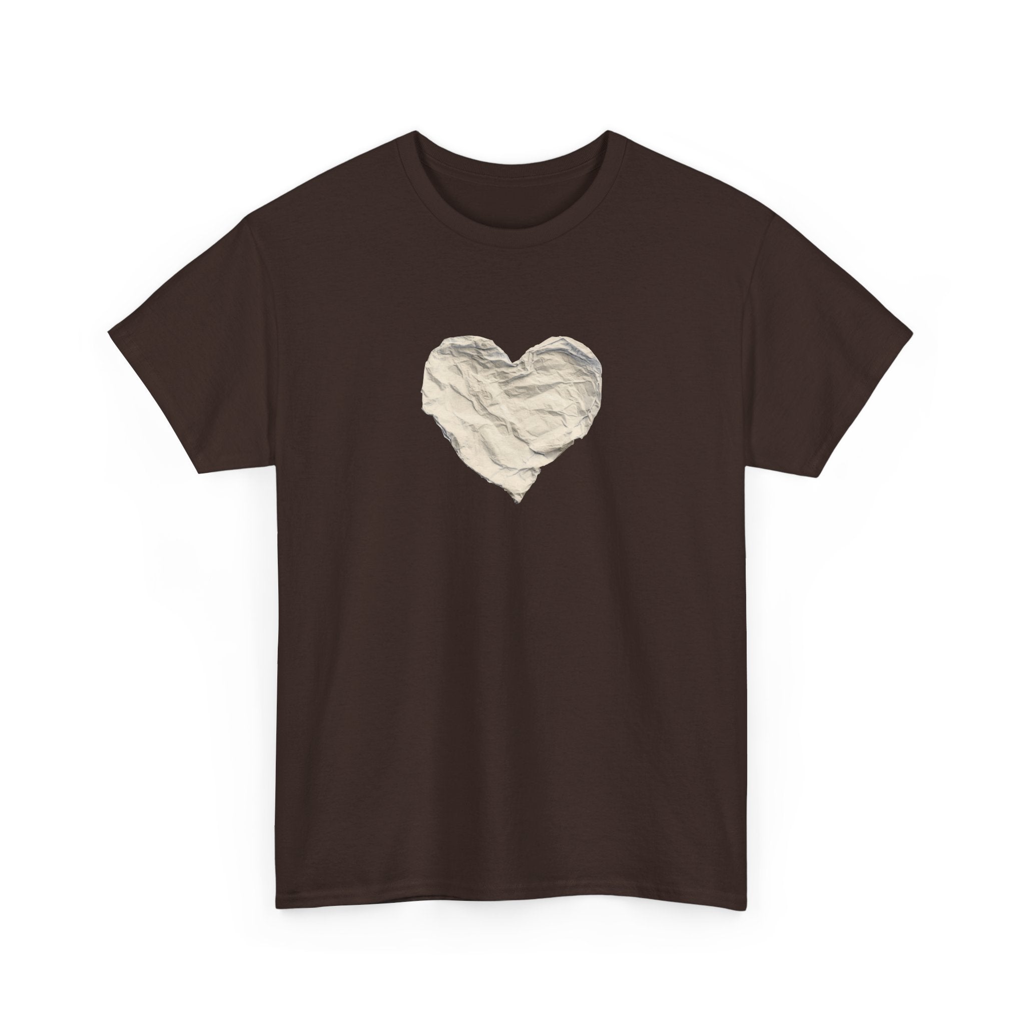 Crinkled Paper Heart Tee - Minimalist White Cotton Shirt