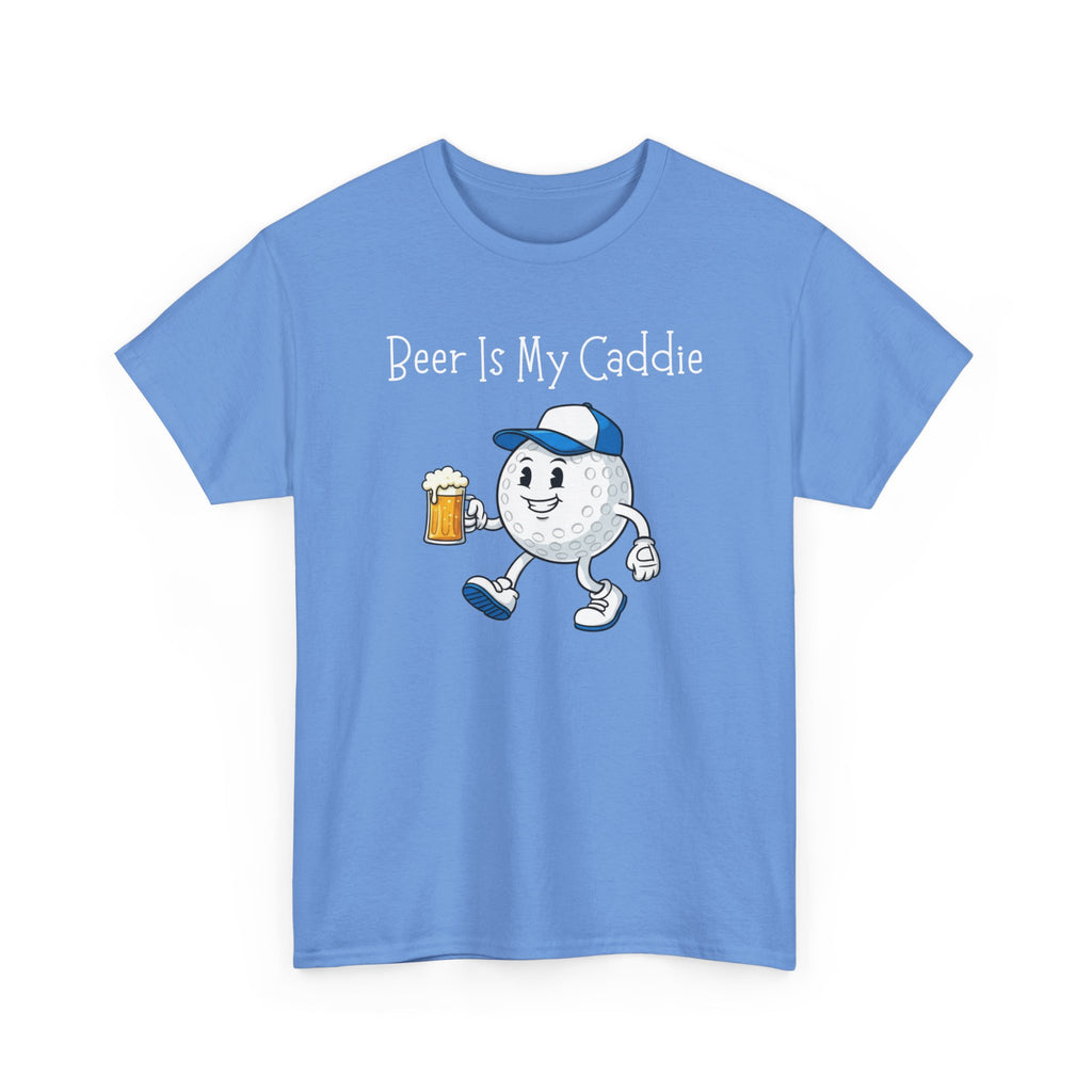 Golf Ball Cartoon Tee — "Beer Is My Caddie" Funny Golf Shirt