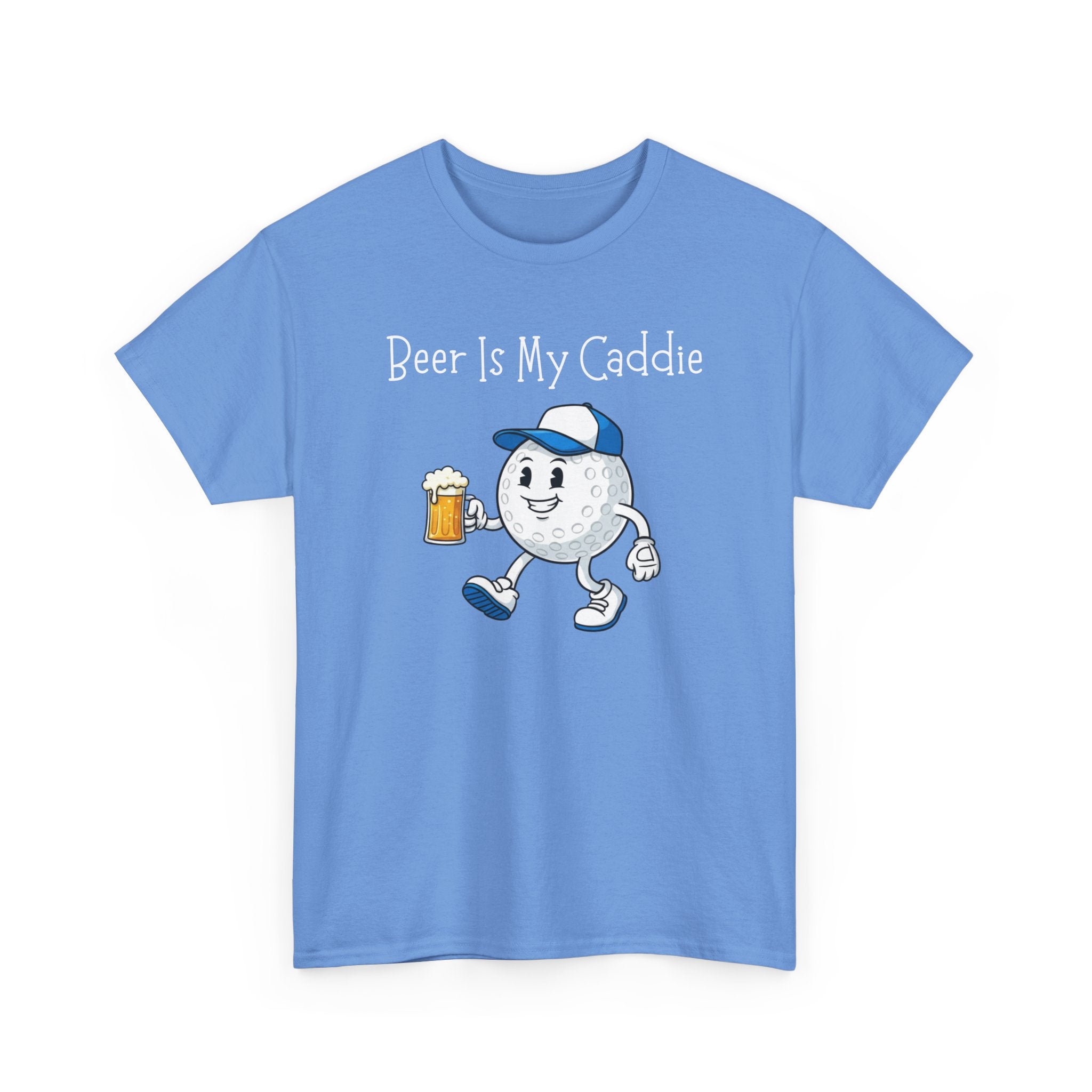 Golf Ball Cartoon Tee — "Beer Is My Caddie" Funny Golf Shirt