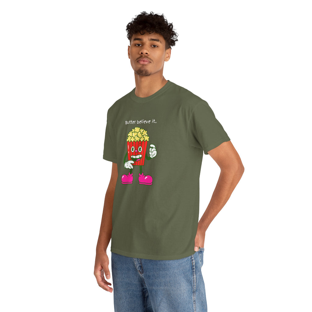 Butter Believe It Popcorn Tee — Cute Retro Snack Cartoon T-Shirt