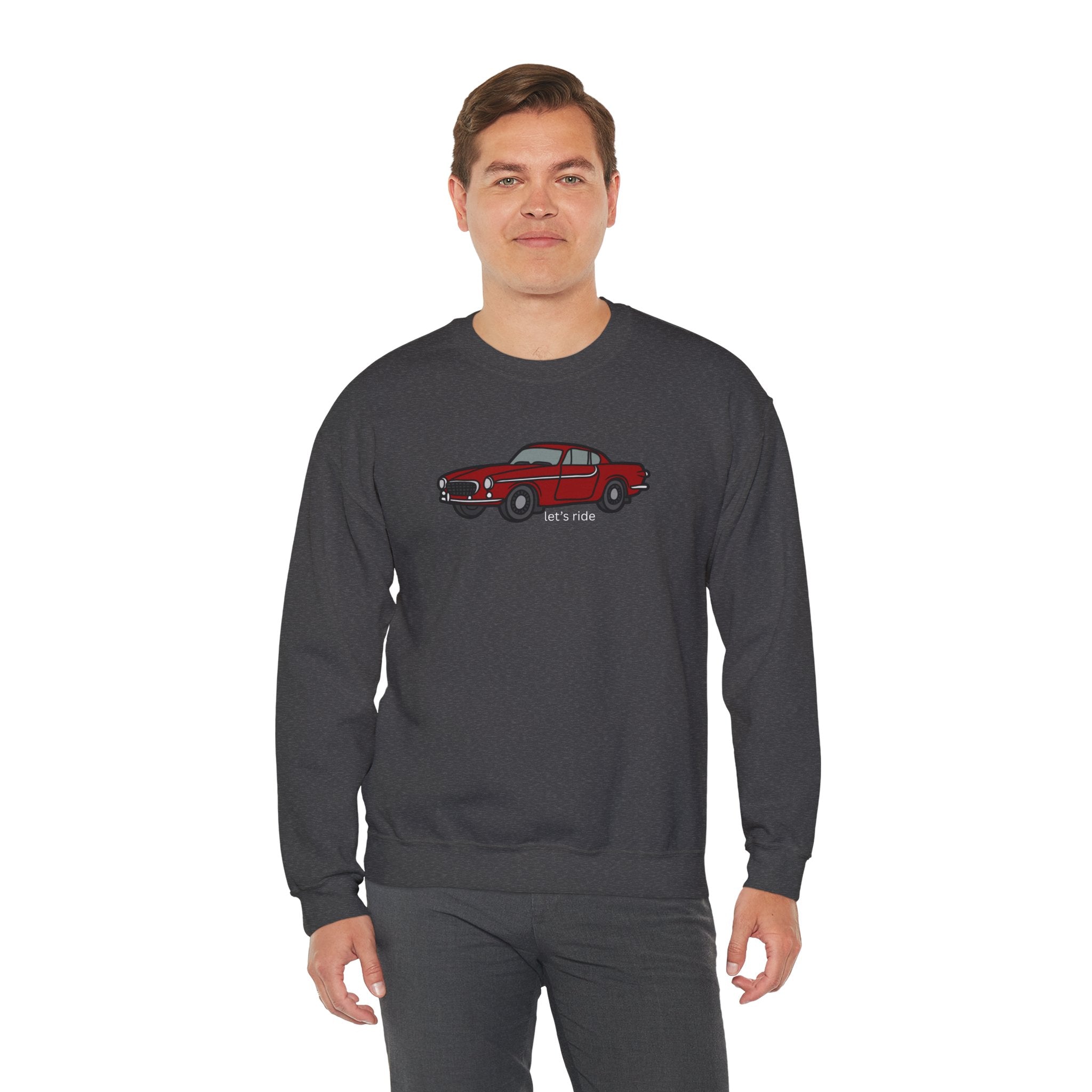 Classic Red Muscle Car Sweatshirt — “let’s ride” Crewneck