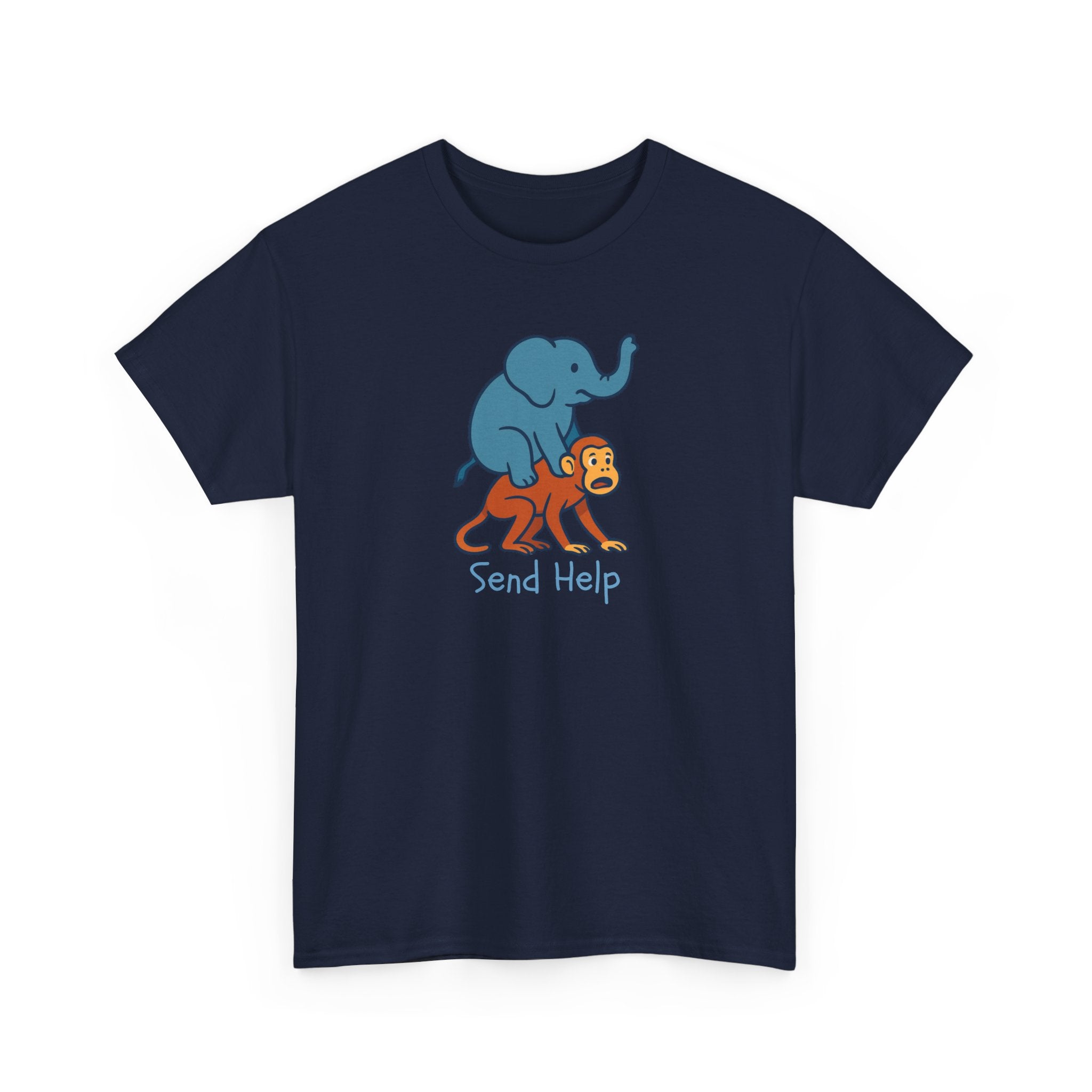 Funny Elephant Riding Monkey T-Shirt — "Send Help" Graphic Tee