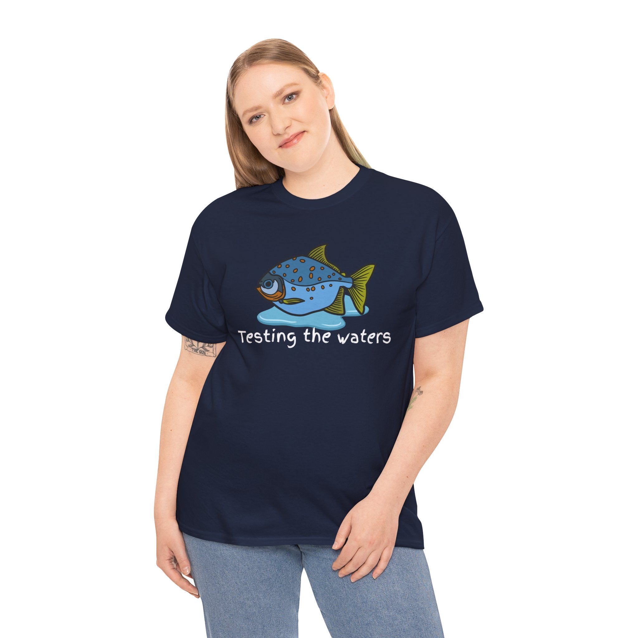 Fishing T‑Shirt — 'Testing the Waters' Blue Fish Tee