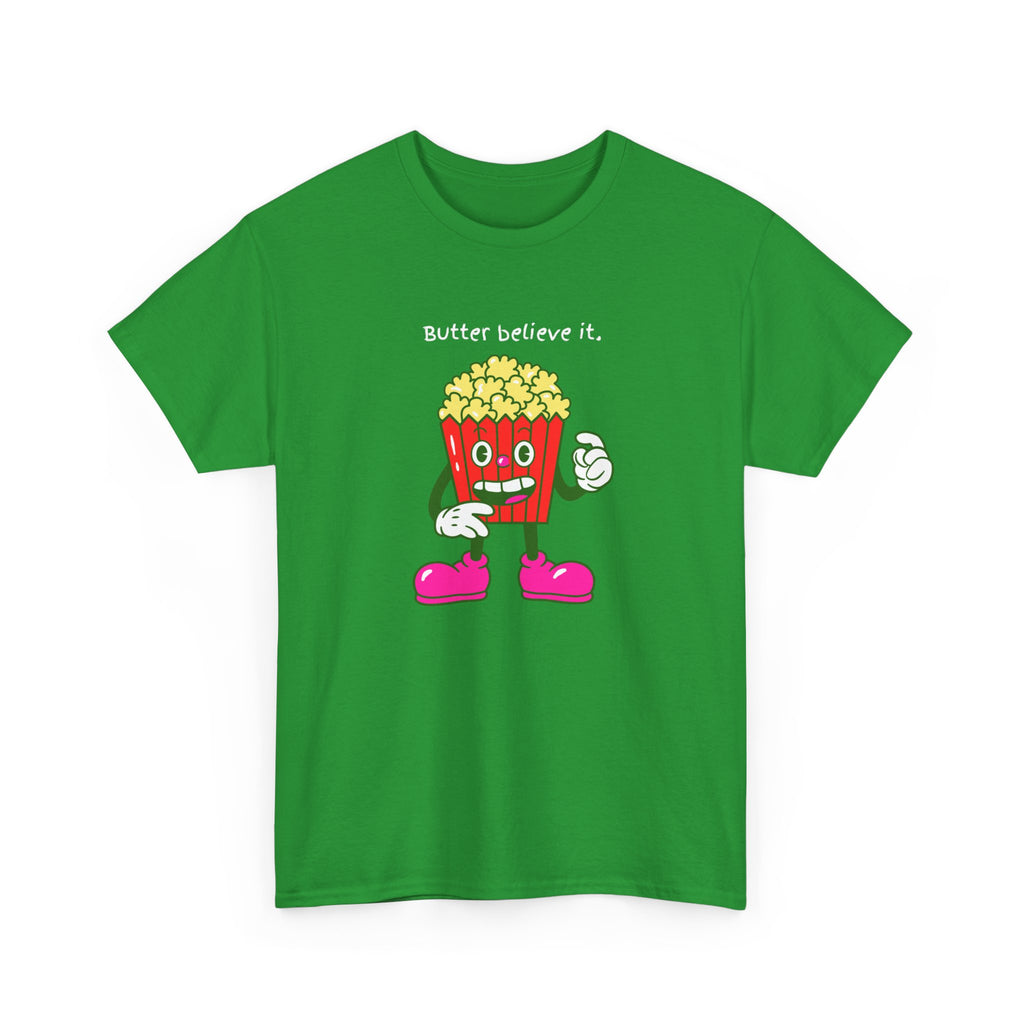 Butter Believe It Popcorn Tee — Cute Retro Snack Cartoon T-Shirt