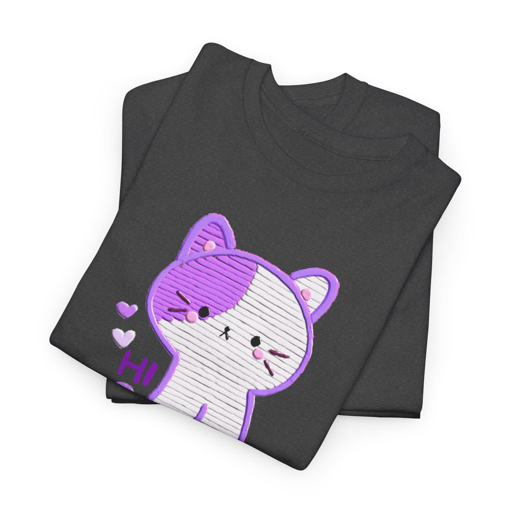 Cute Purple Cat “Hi” T-Shirt — Kawaii Kitten Graphic Tee