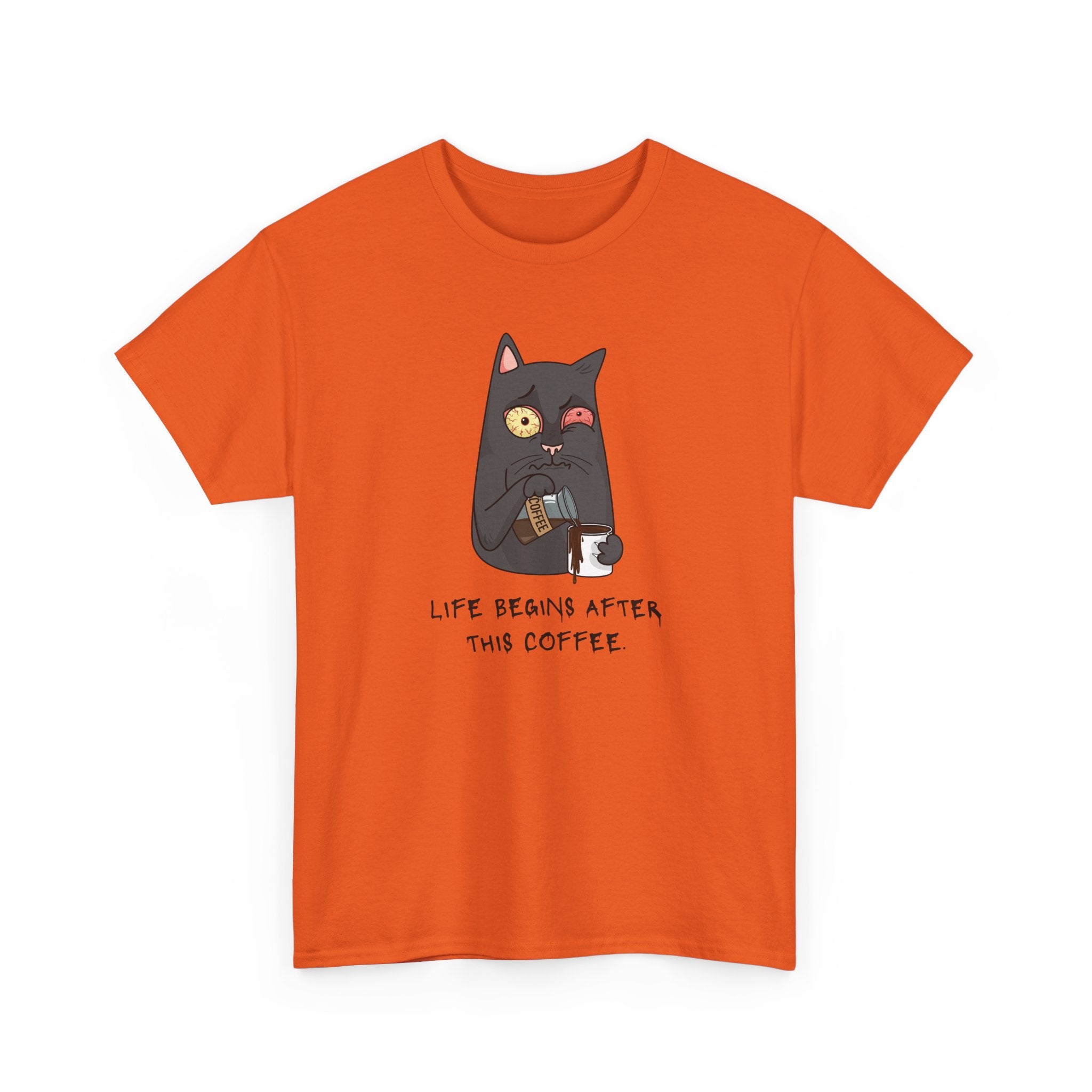 Cat Coffee T-Shirt — "Life Begins After This Coffee" Cute Cat Graphic Tee