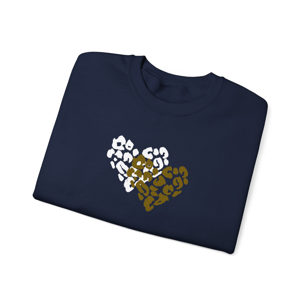 Leopard Heart Crewneck Sweatshirt – Split Gold & White Animal Print Heart