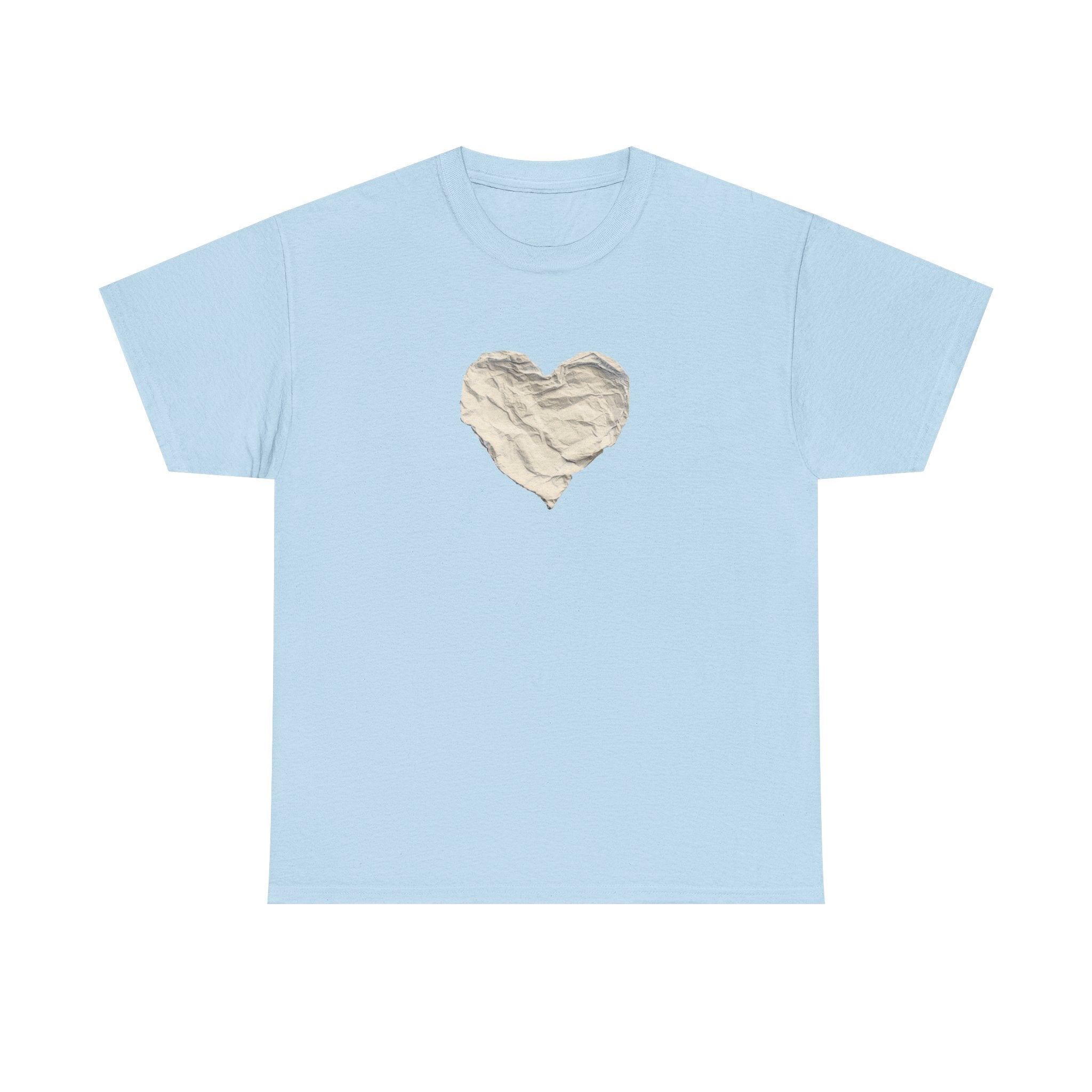 Crinkled Paper Heart Tee - Minimalist White Cotton Shirt
