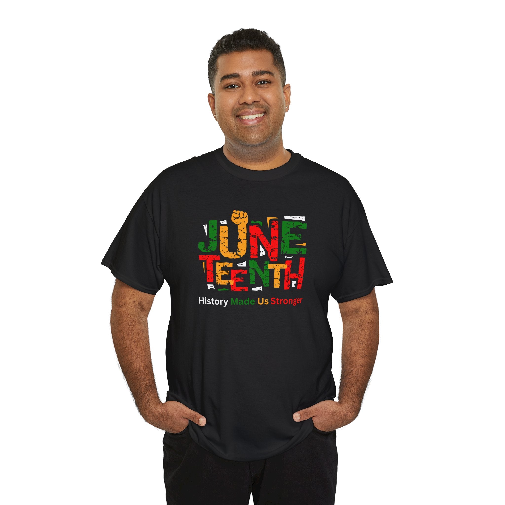 Juneteenth Celebration T-Shirt — "Made Us Stronger" Floral Block Letter Tee
