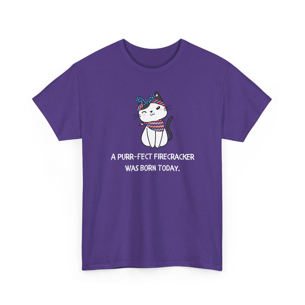 Cat Birthday Tee — "A Purr-fect Firecracker Was Born Today"