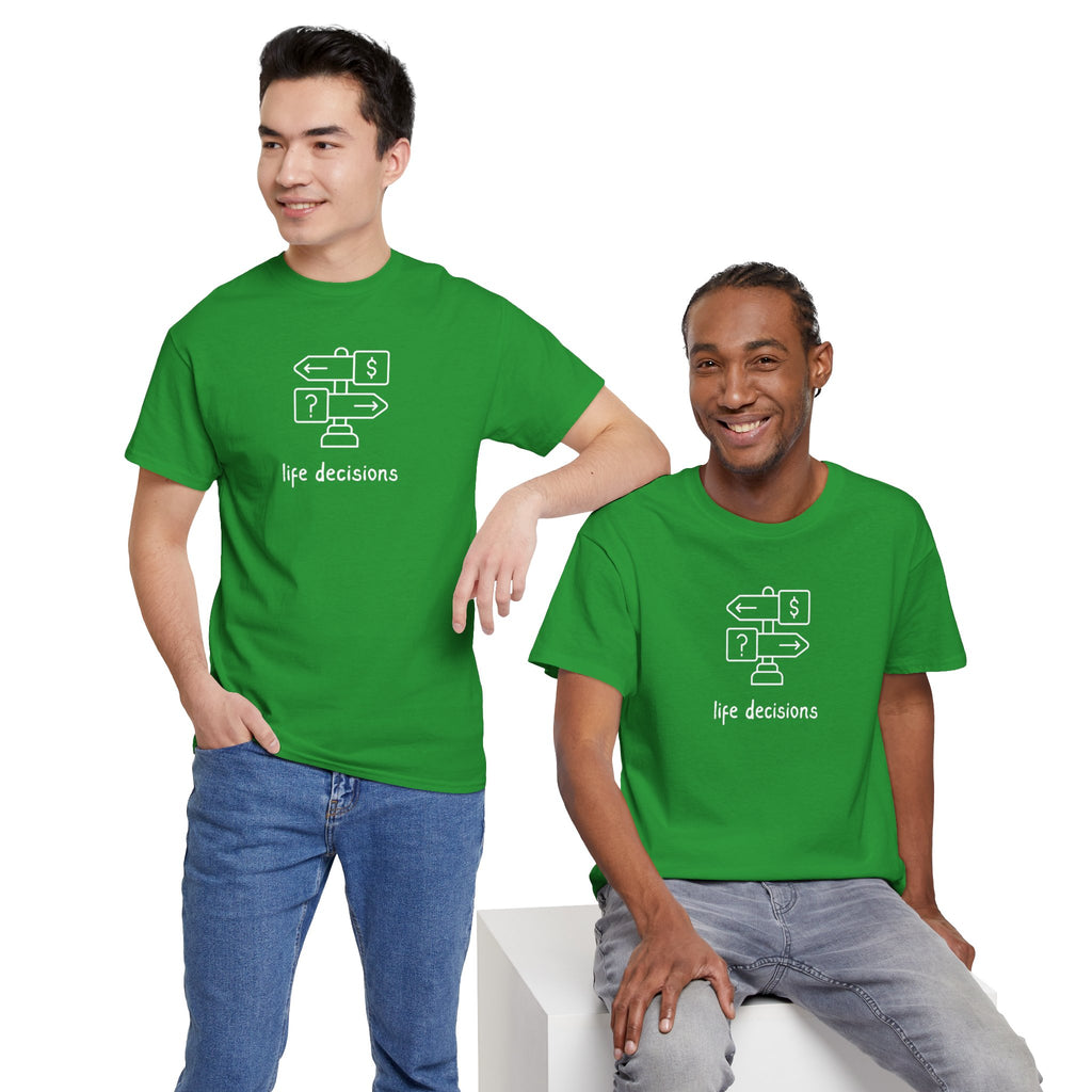 T-Shirt — Minimal "Life Decisions" Signpost Graphic Tee