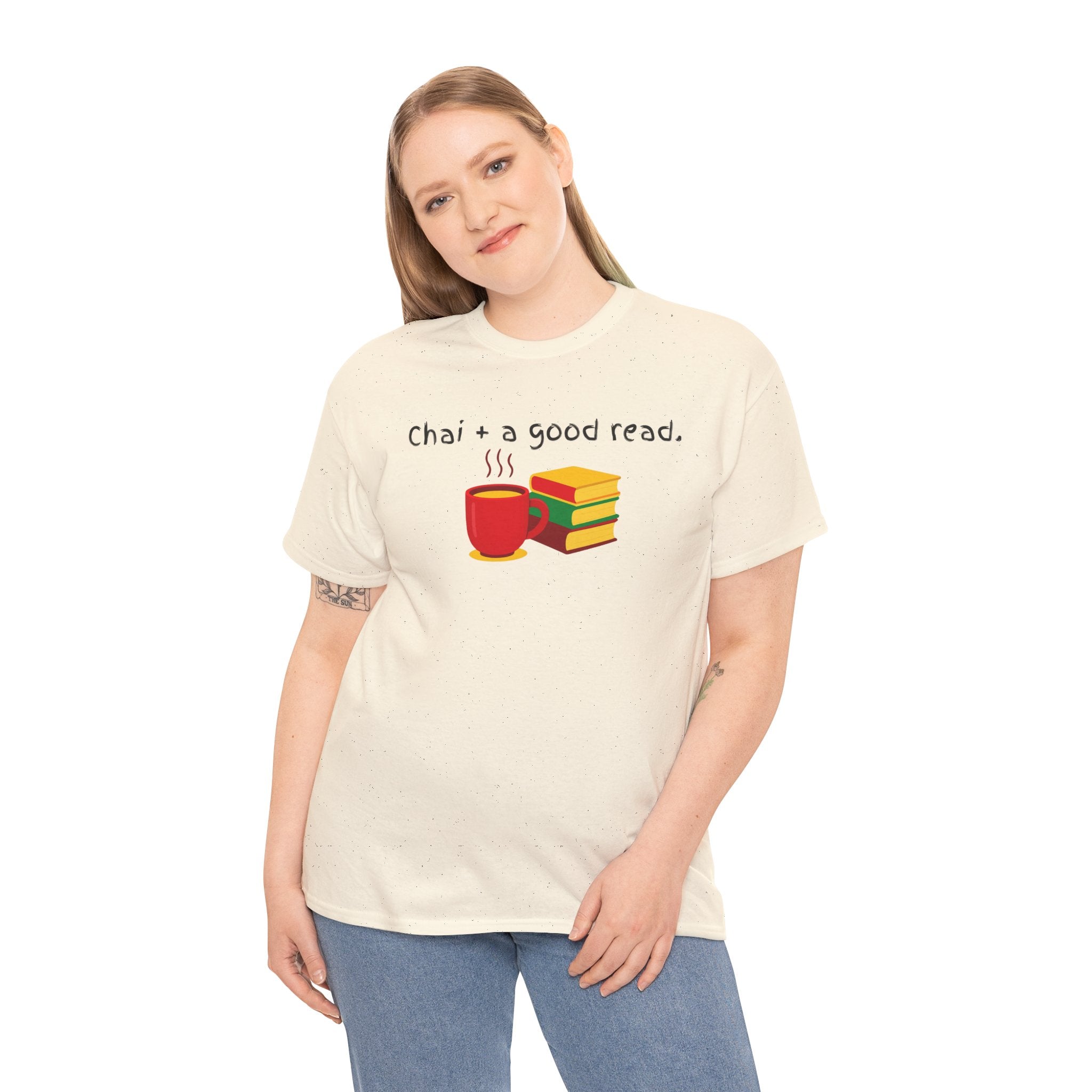 Chai + A Good Read T-Shirt — Tea & Books Graphic Tee for Book Lovers