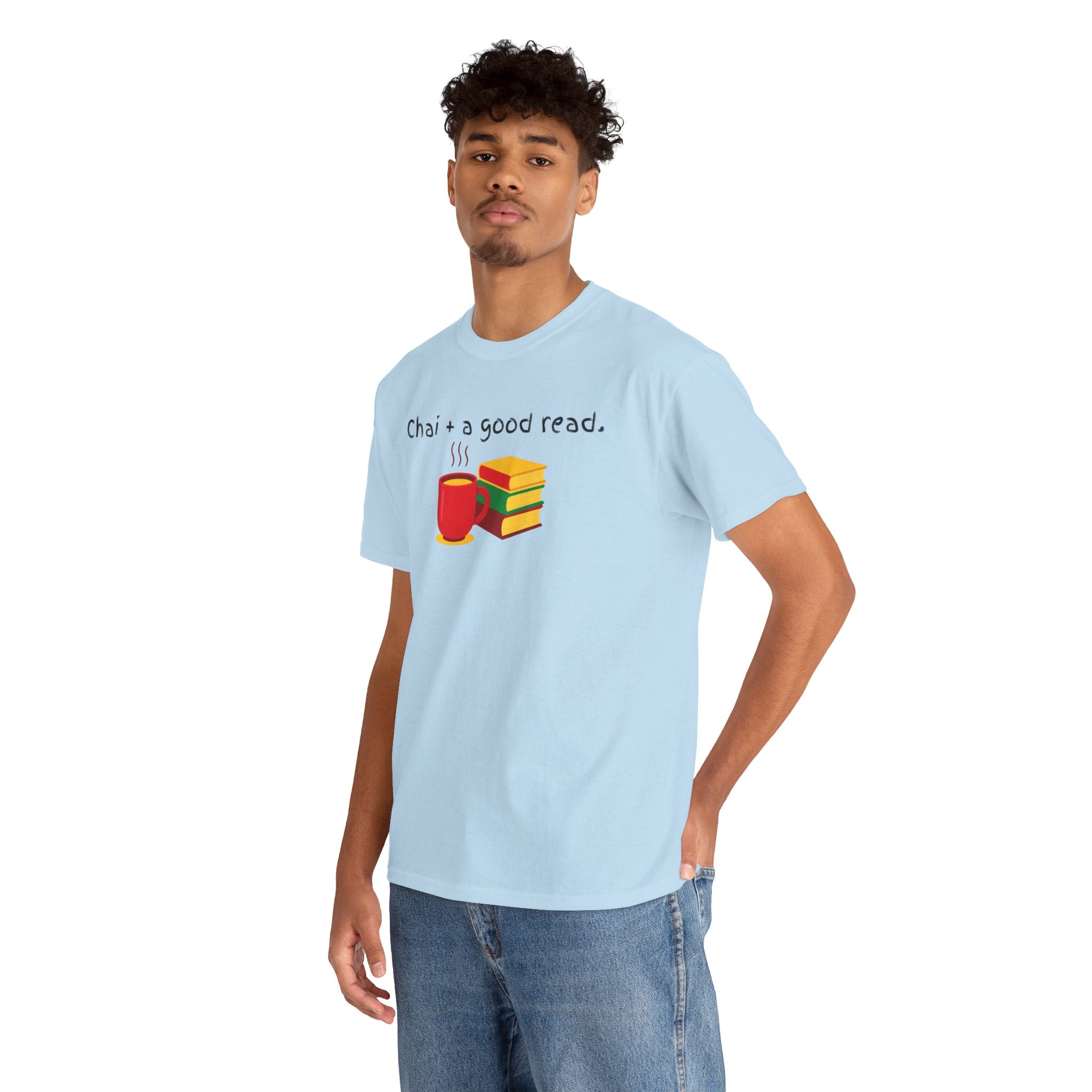 Chai + A Good Read T-Shirt — Tea & Books Graphic Tee for Book Lovers