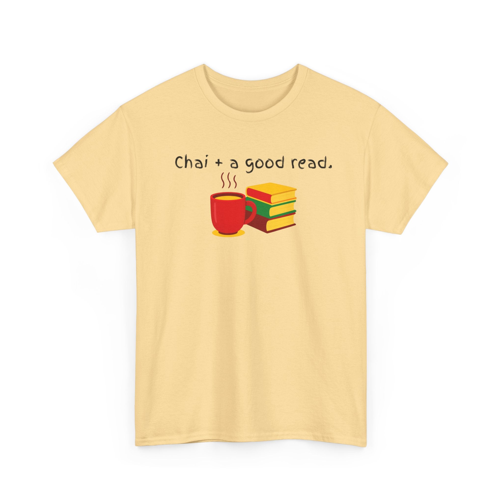 Chai + A Good Read T-Shirt — Tea & Books Graphic Tee for Book Lovers