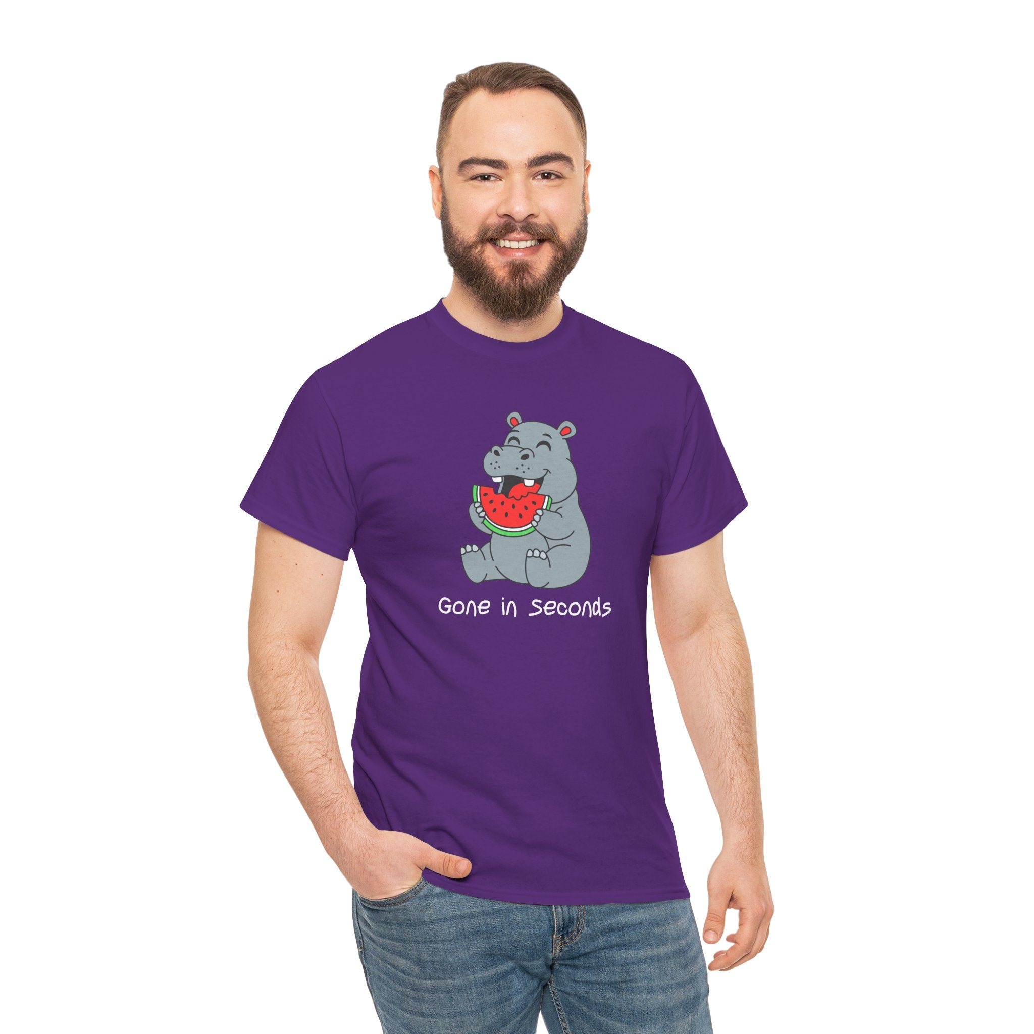 Hippo Eating Watermelon Tee — "Gone in Seconds" Cute Animal Graphic Shirt
