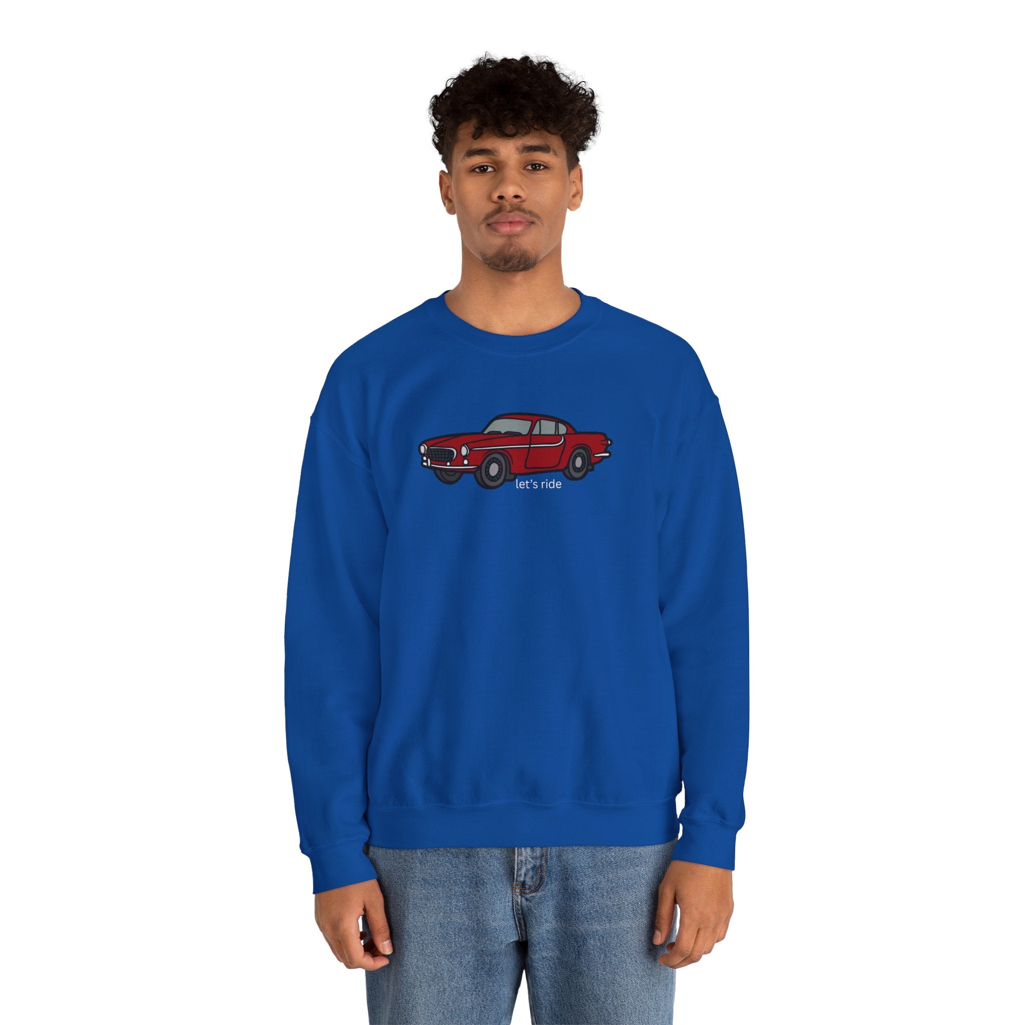 Classic Red Muscle Car Sweatshirt — “let’s ride” Crewneck