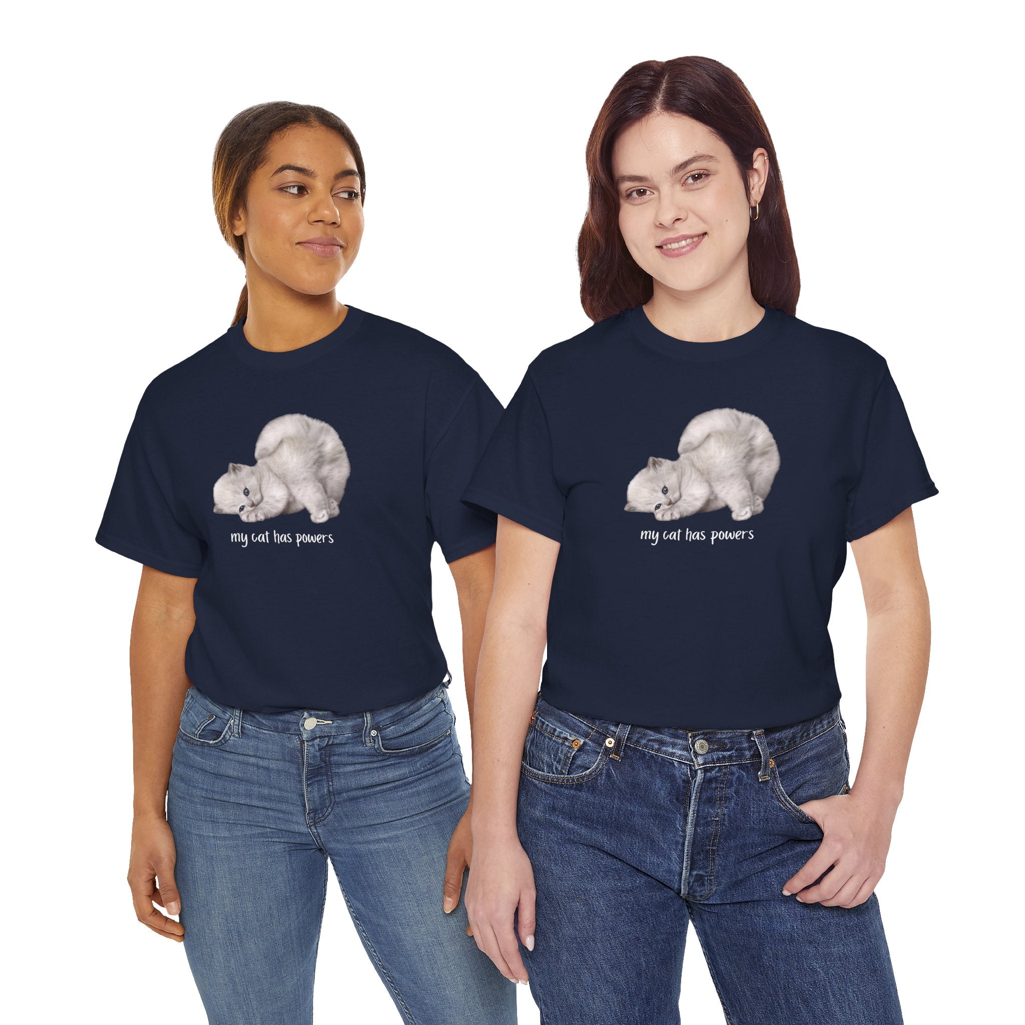 Cat T-Shirt – "My Cat Has Powers" Cute Stretching Cat Graphic Tee