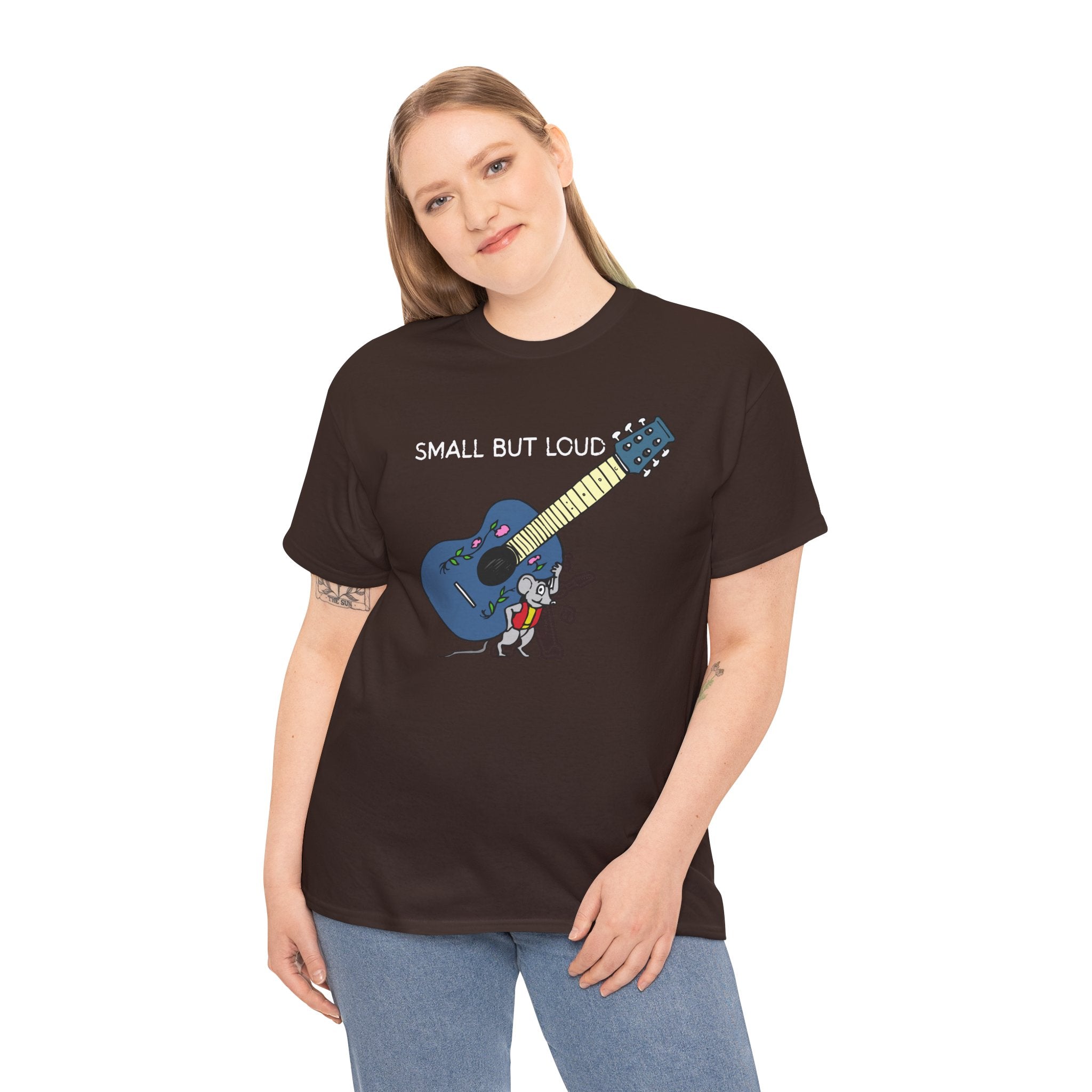T-Shirt — "Small But Loud" Cute Mouse with Guitar Graphic