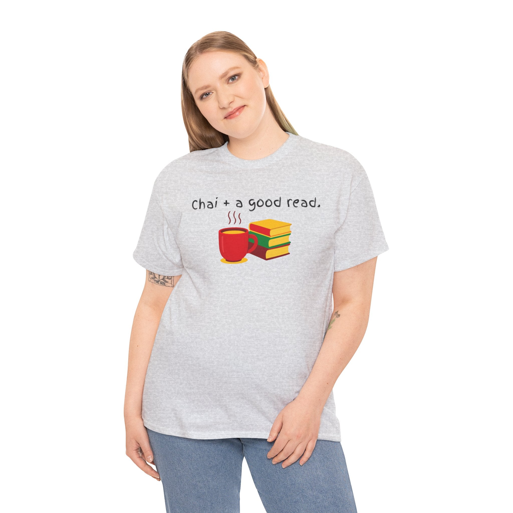 Chai + A Good Read T-Shirt — Tea & Books Graphic Tee for Book Lovers