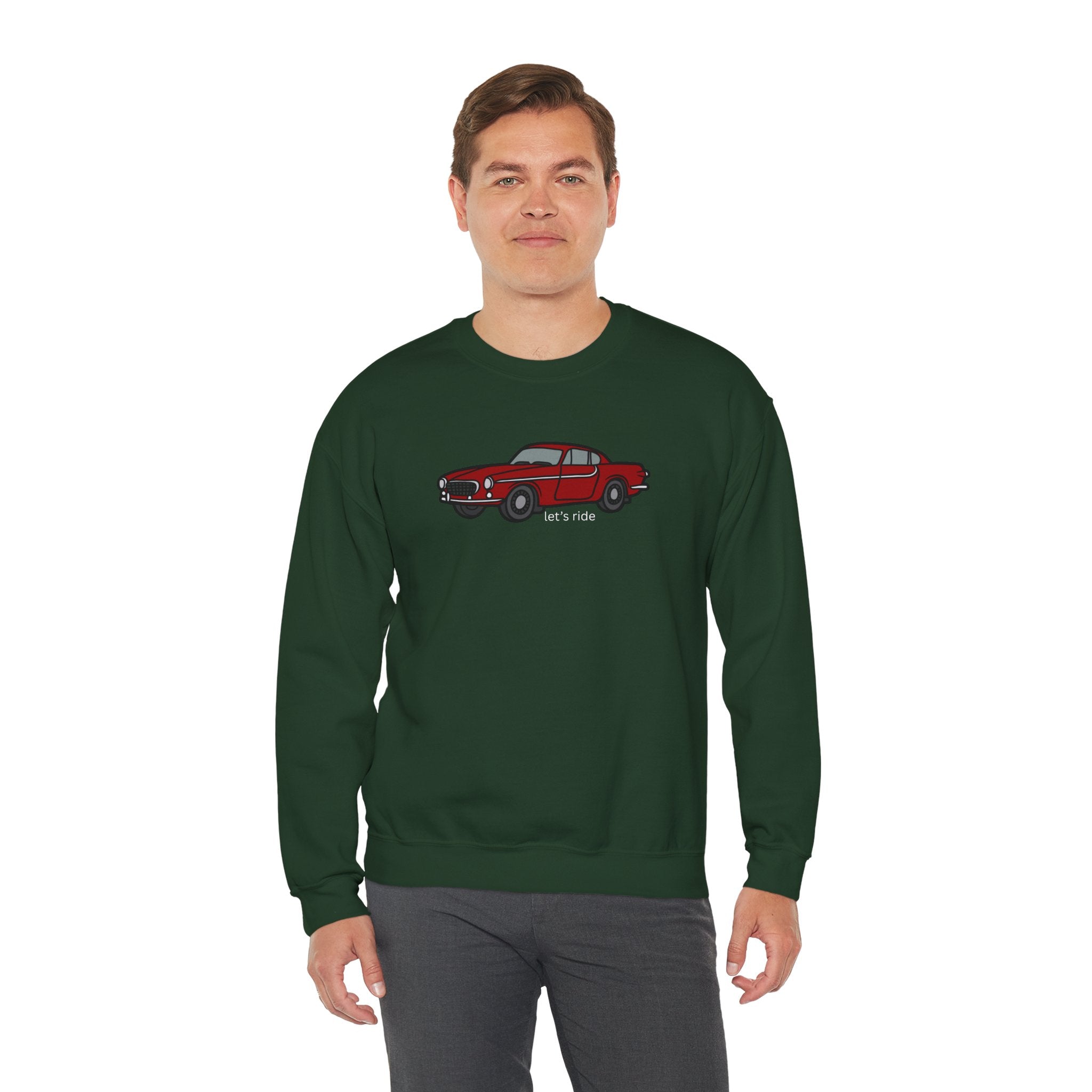 Classic Red Muscle Car Sweatshirt — “let’s ride” Crewneck