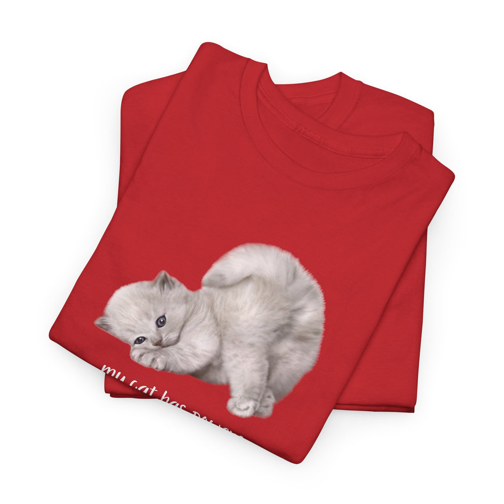 Cat T-Shirt – "My Cat Has Powers" Cute Stretching Cat Graphic Tee