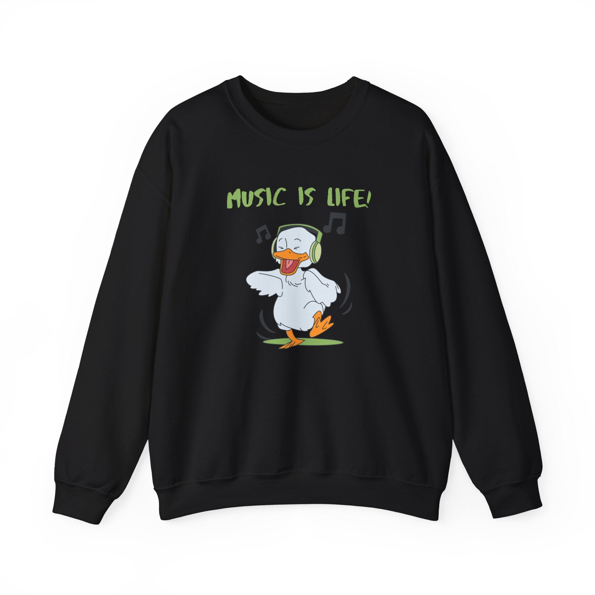 Music Is Life Duck Crewneck Sweatshirt – Cute DJ Duck Graphic Pullover