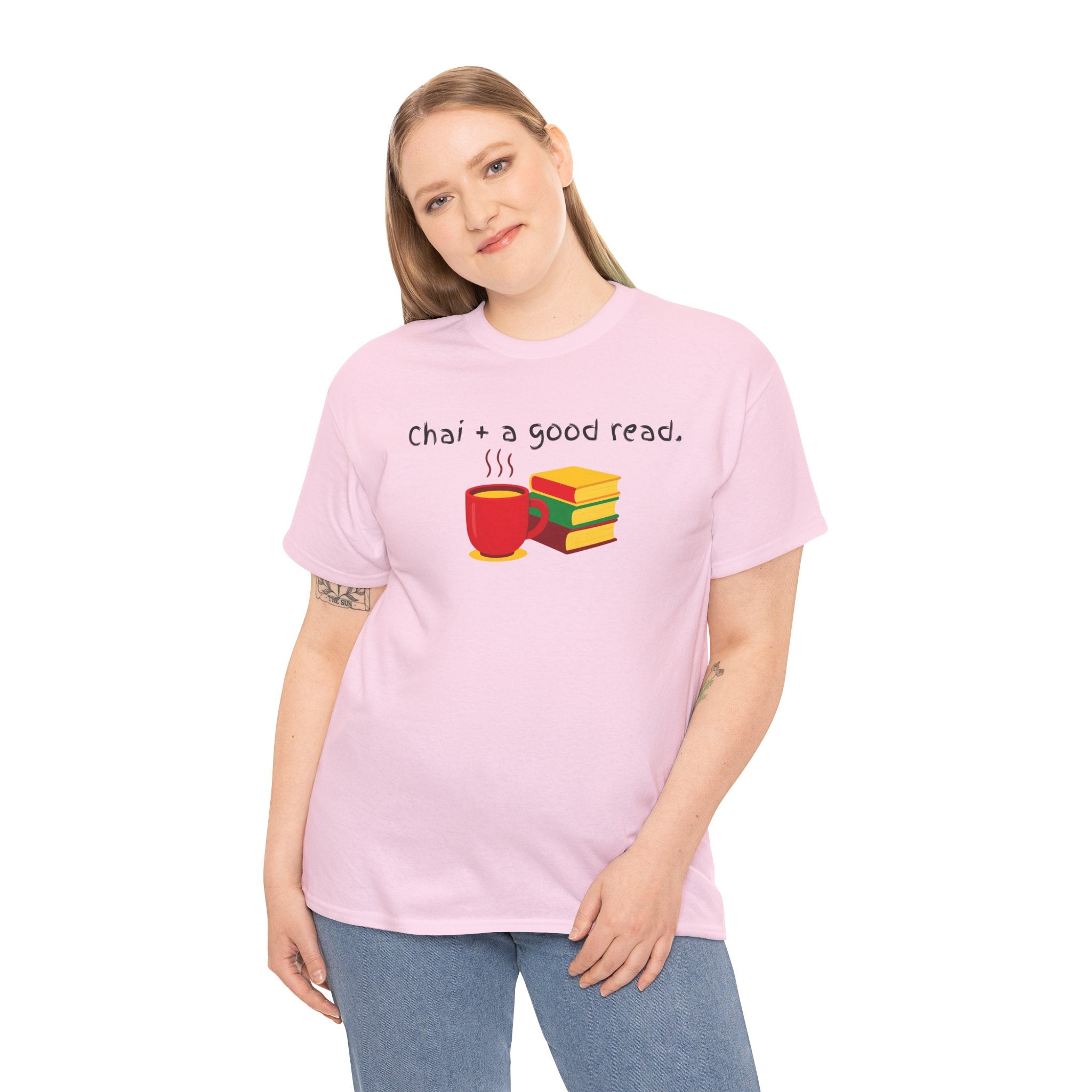 Chai + A Good Read T-Shirt — Tea & Books Graphic Tee for Book Lovers