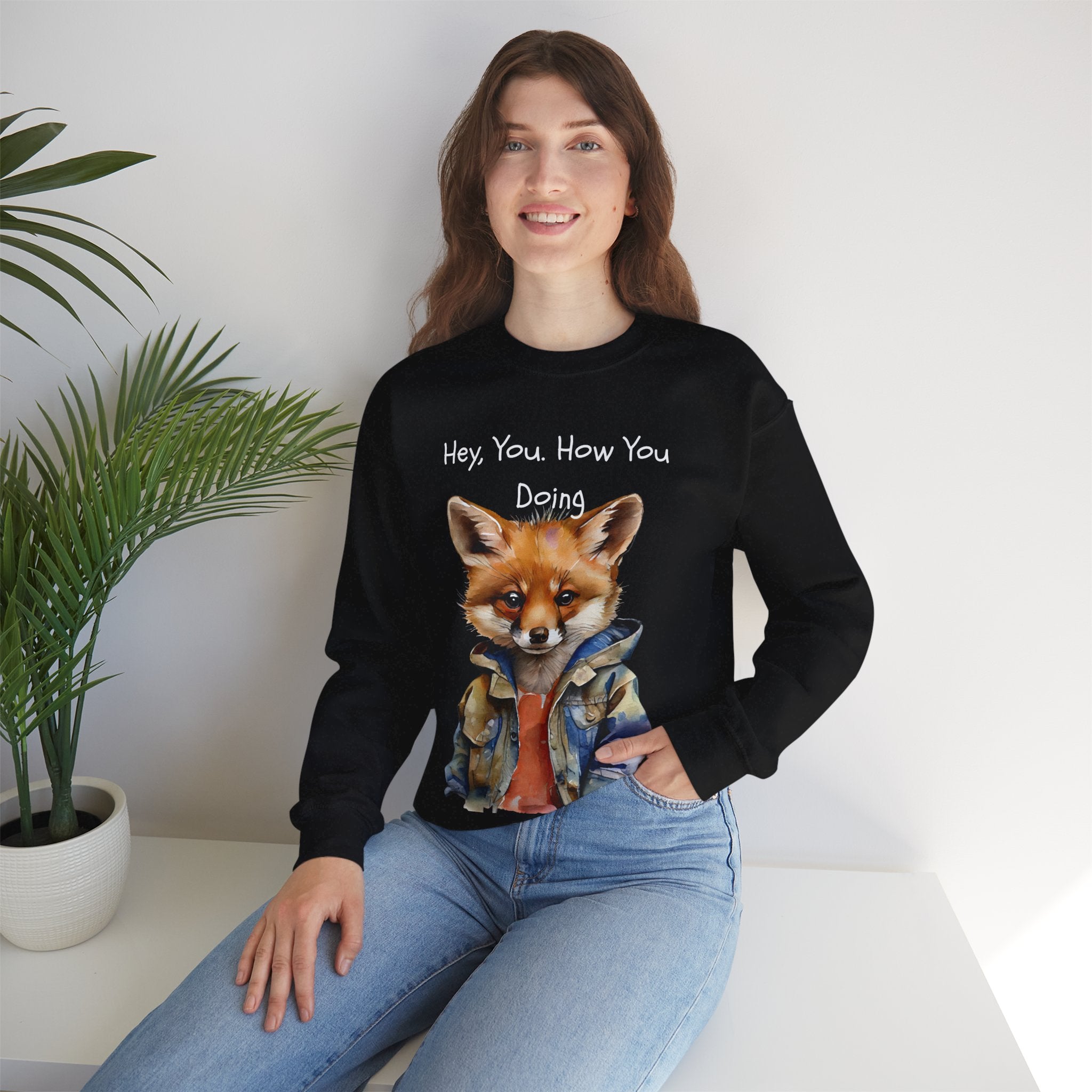 Fox Graphic Crewneck Sweatshirt — "Hey, You. How You Doing" Cozy Pullover