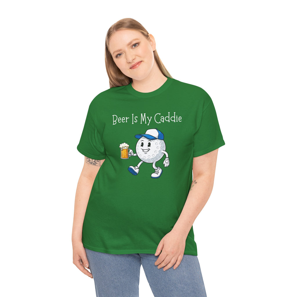 Golf Ball Cartoon Tee — "Beer Is My Caddie" Funny Golf Shirt