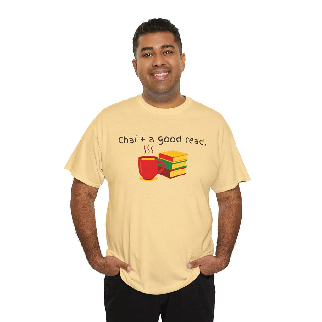 Chai + A Good Read T-Shirt — Tea & Books Graphic Tee for Book Lovers