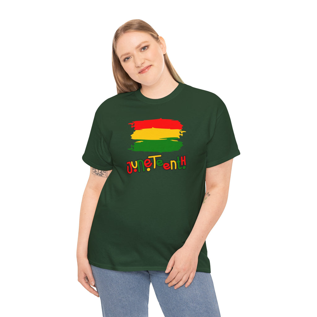 Juneteenth Graphic Tee — Rasta Flag Brushstroke Design