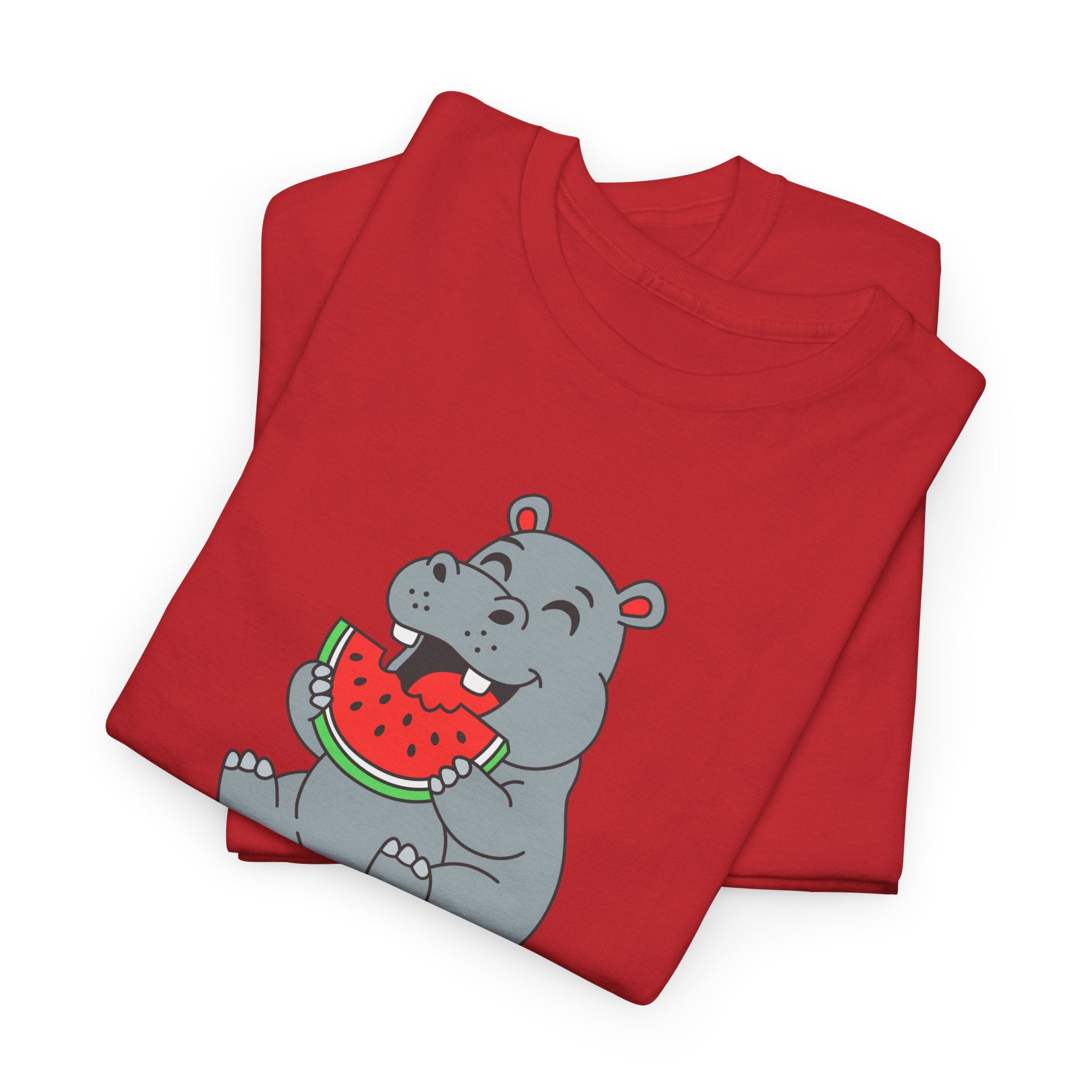 Hippo Eating Watermelon Tee — "Gone in Seconds" Cute Animal Graphic Shirt