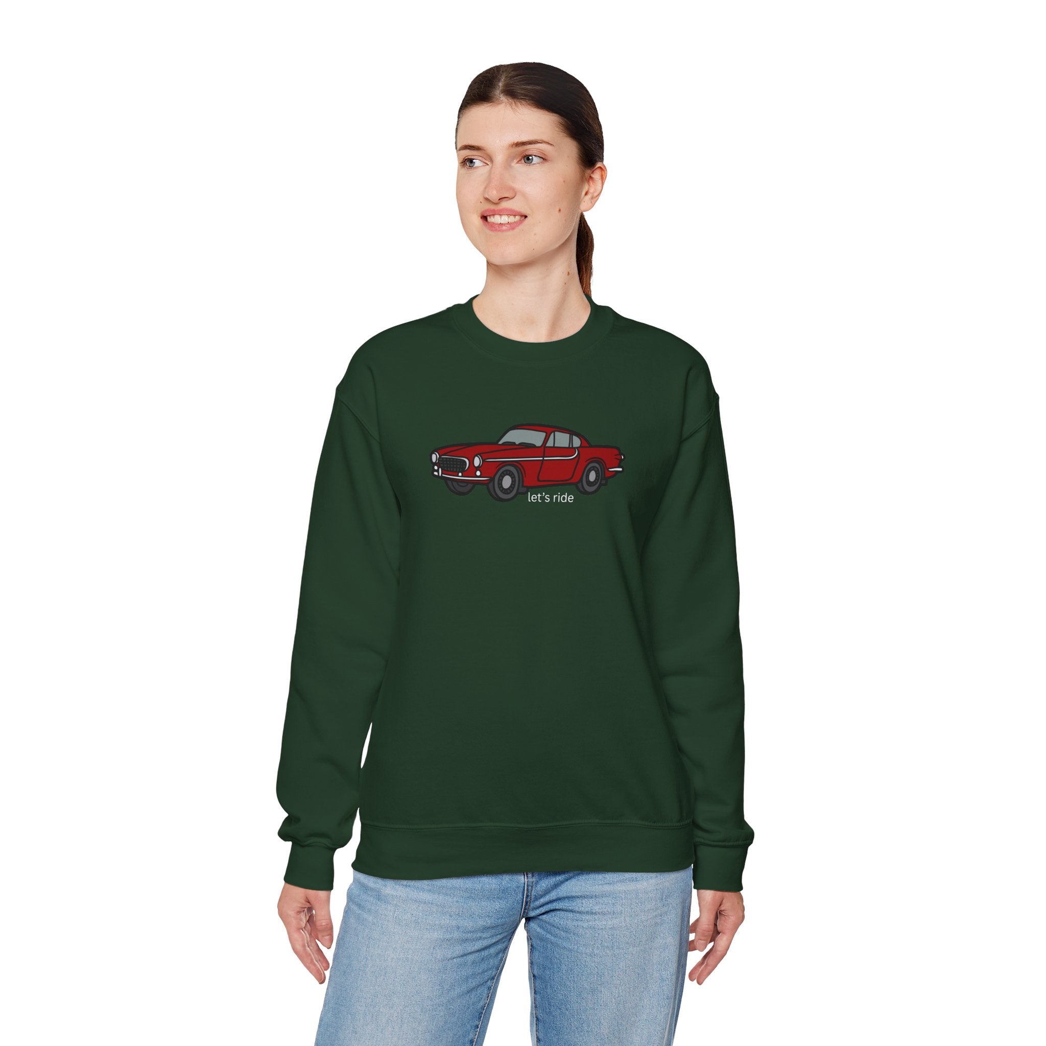 Classic Red Muscle Car Sweatshirt — “let’s ride” Crewneck