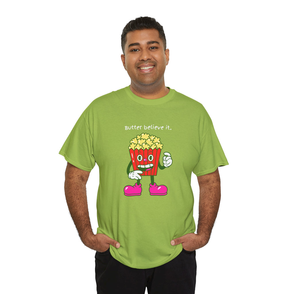 Butter Believe It Popcorn Tee — Cute Retro Snack Cartoon T-Shirt
