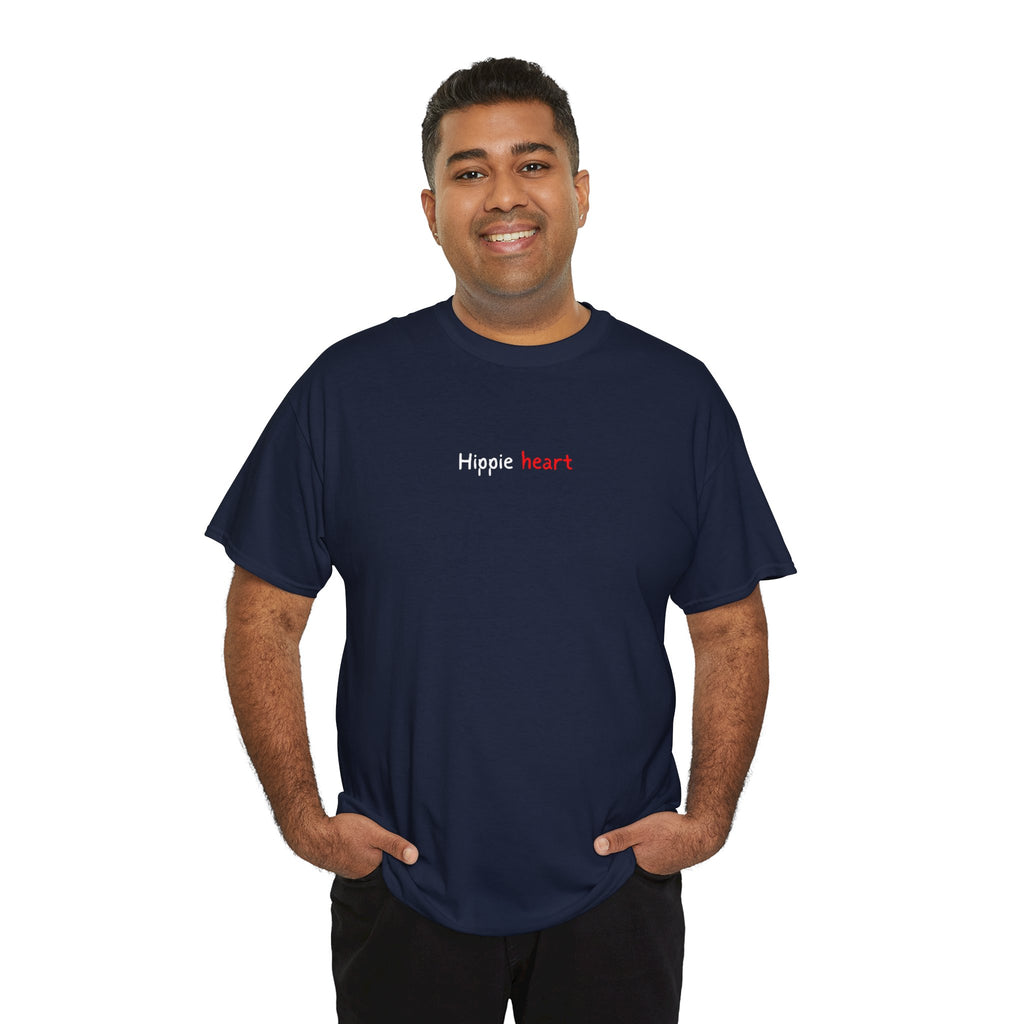 Hippie Heart Black Tee — Minimal Retro Love Graphic T-Shirt