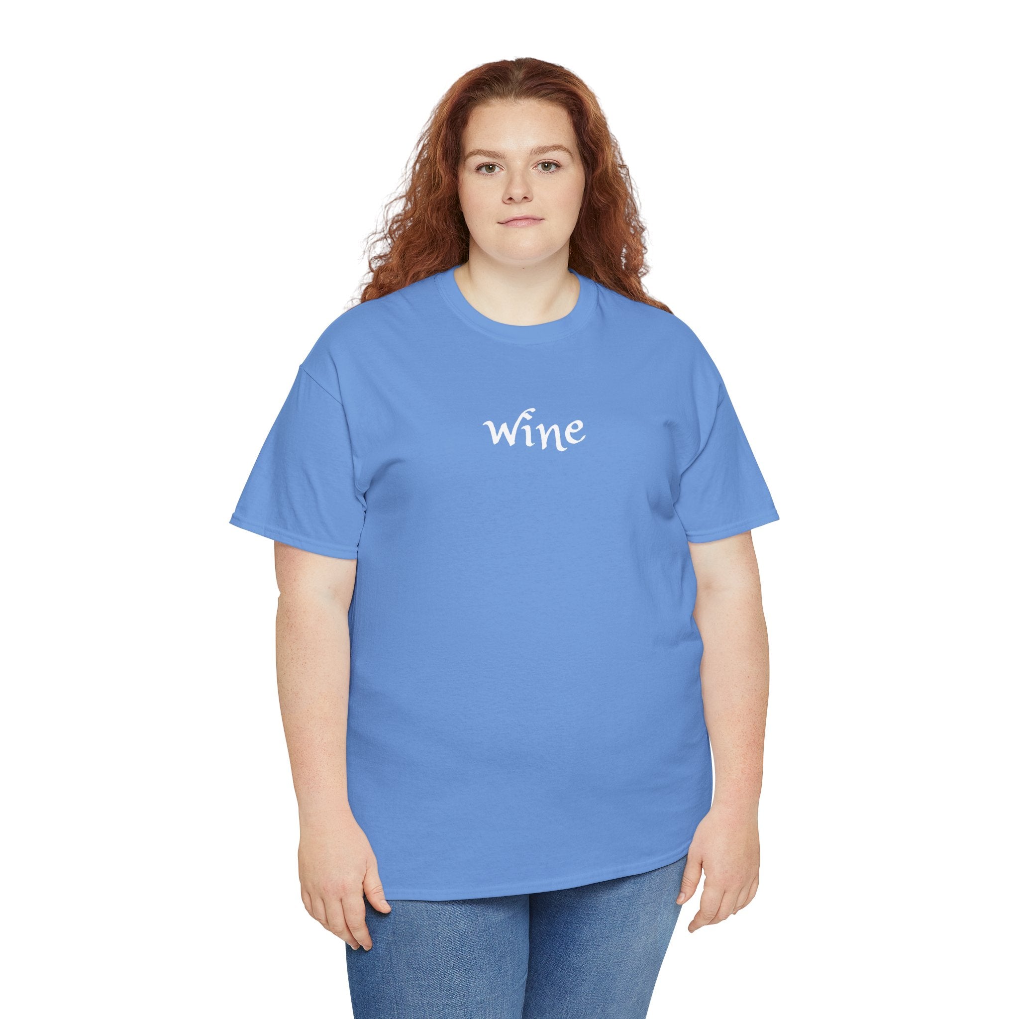 Wine Graphic Tee — Minimalist Small Chest 'wine' Text T‑Shirt
