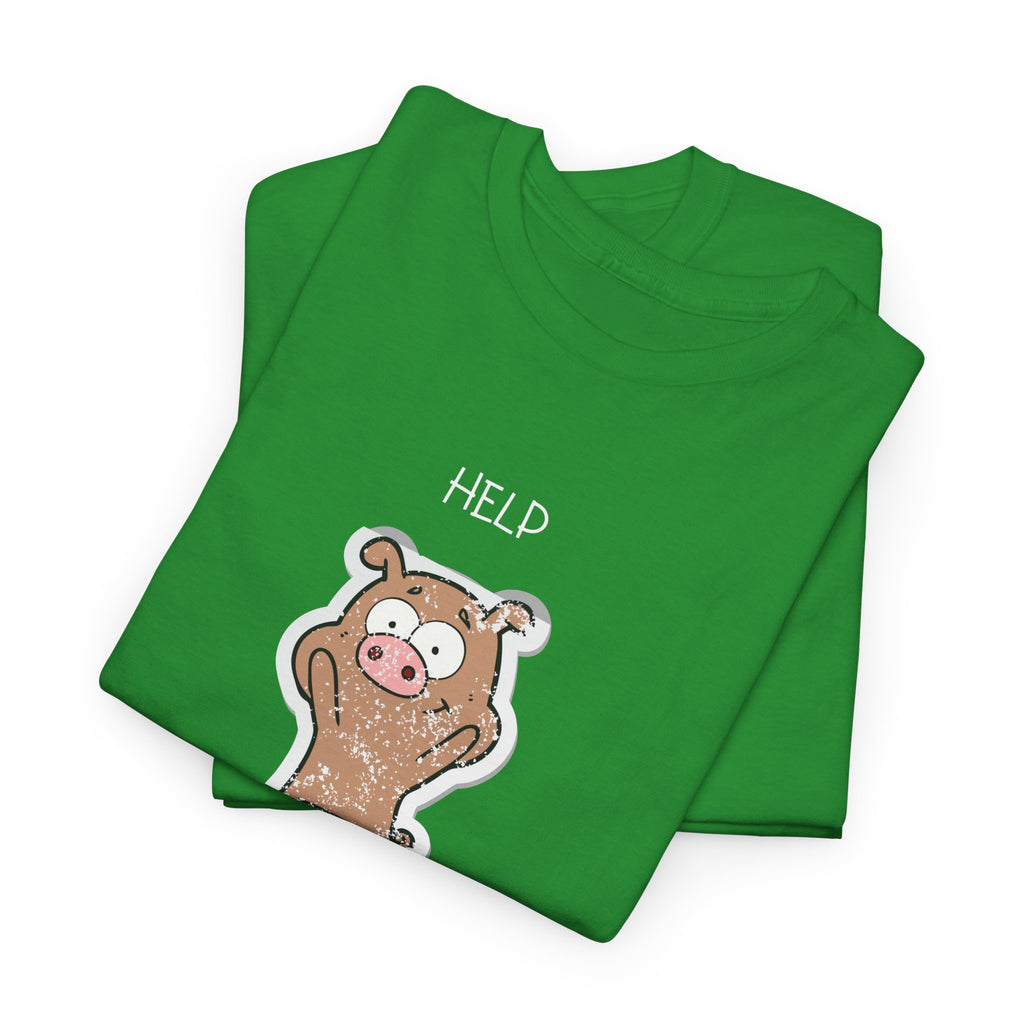 Help Pig Graphic Tee — Cute Distressed Pig Cartoon T-Shirt