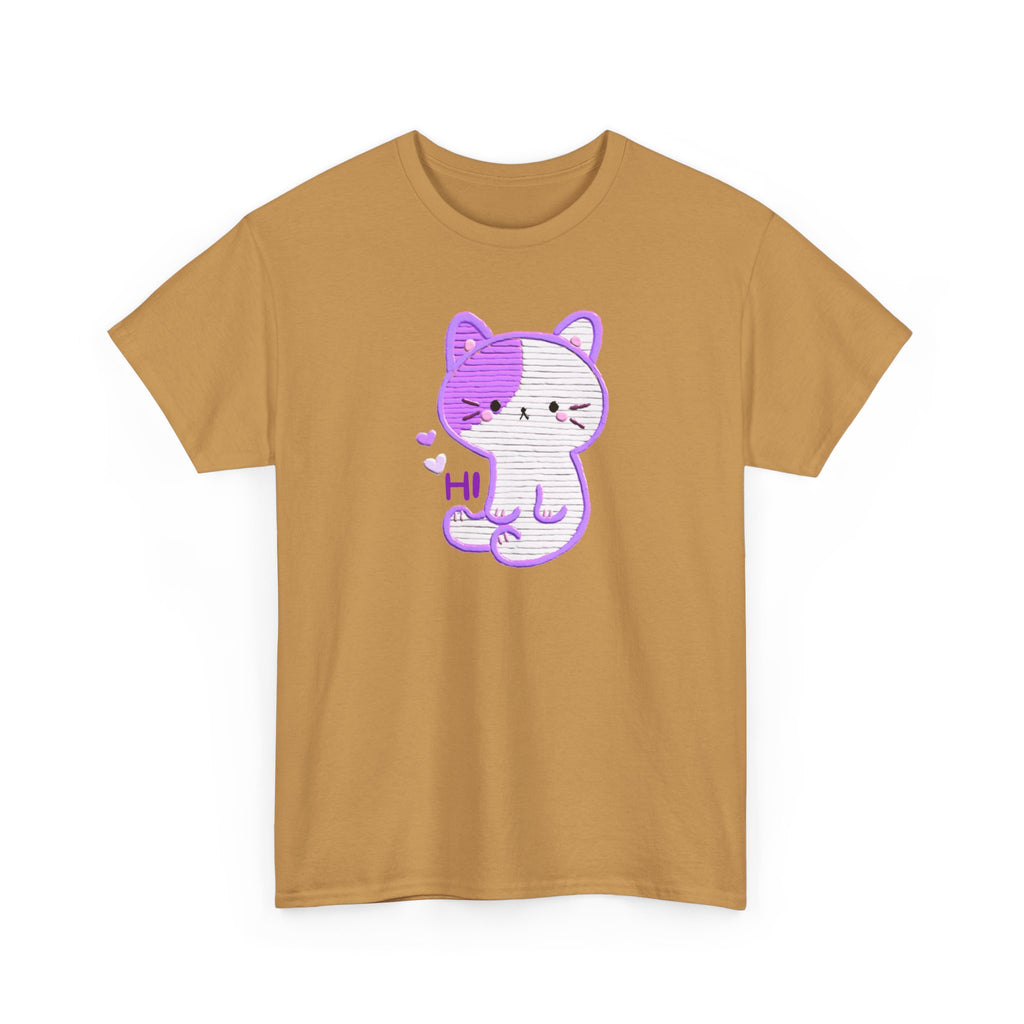 Cute Purple Cat “Hi” T-Shirt — Kawaii Kitten Graphic Tee