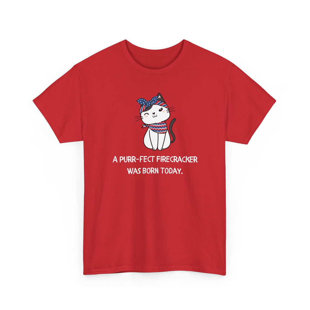 Cat Birthday Tee — "A Purr-fect Firecracker Was Born Today"