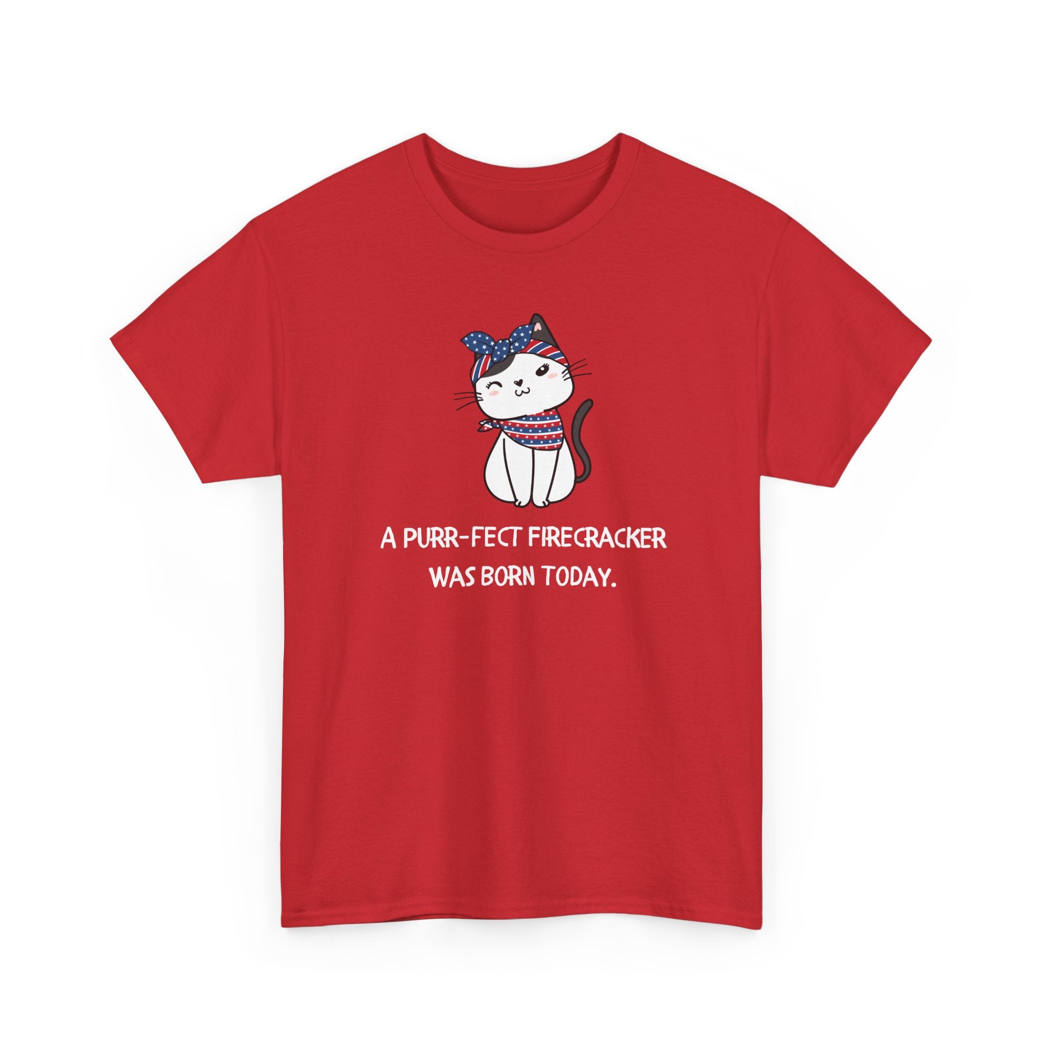 Cat Birthday Tee — "A Purr-fect Firecracker Was Born Today"